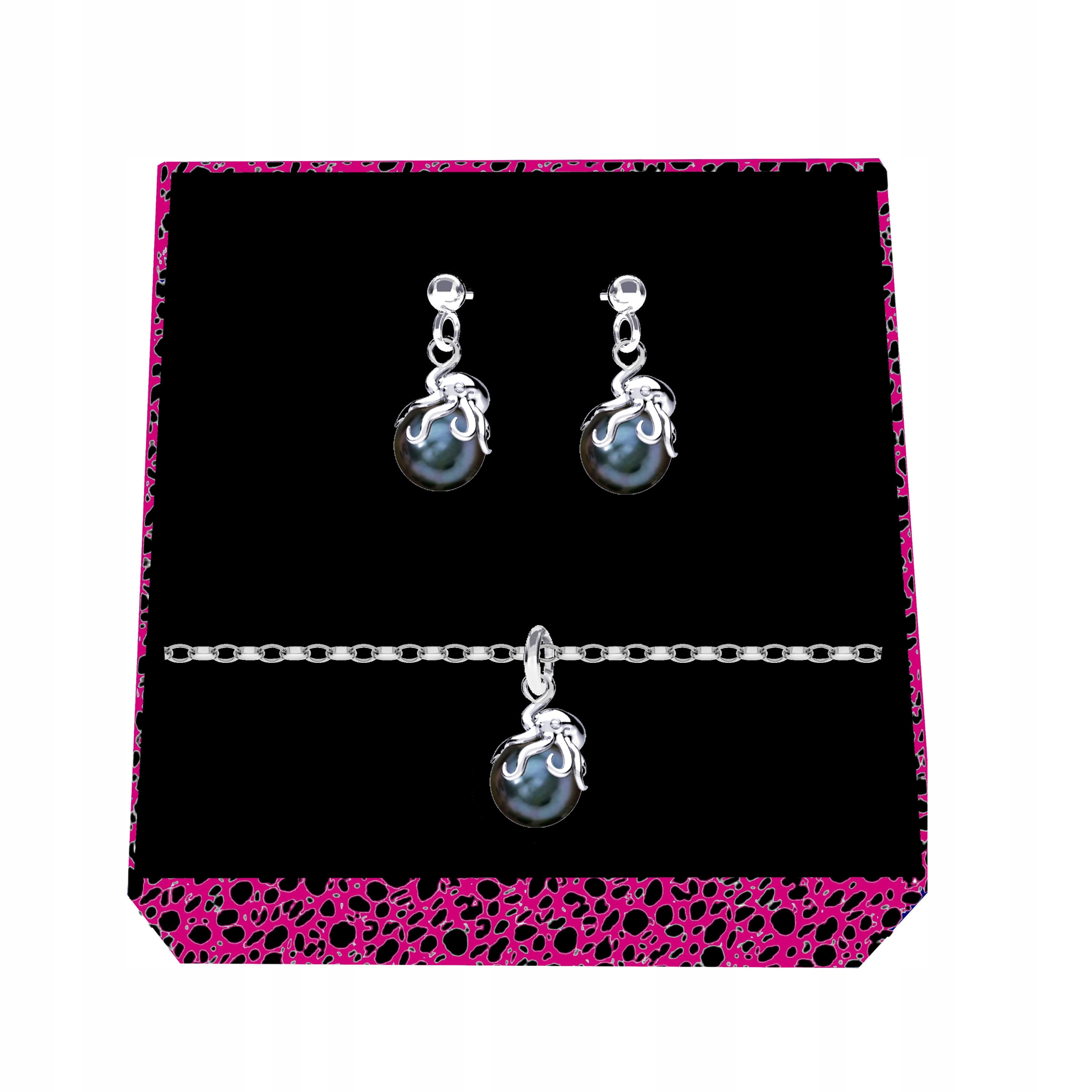 Chobotnice S Perlou Černé Perly Stříbrný komplet rolo oval stříbro 925