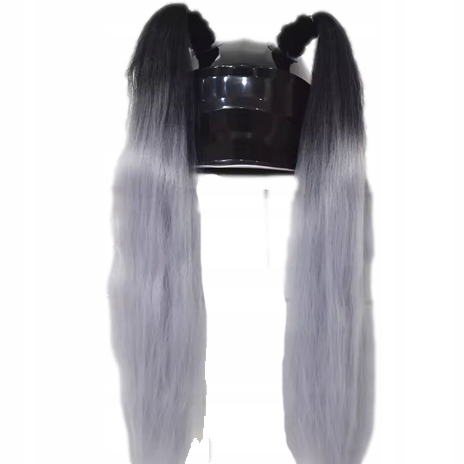 WŁOSY NA KASK MOTOR SZARE 2x KUCYKI 60CM