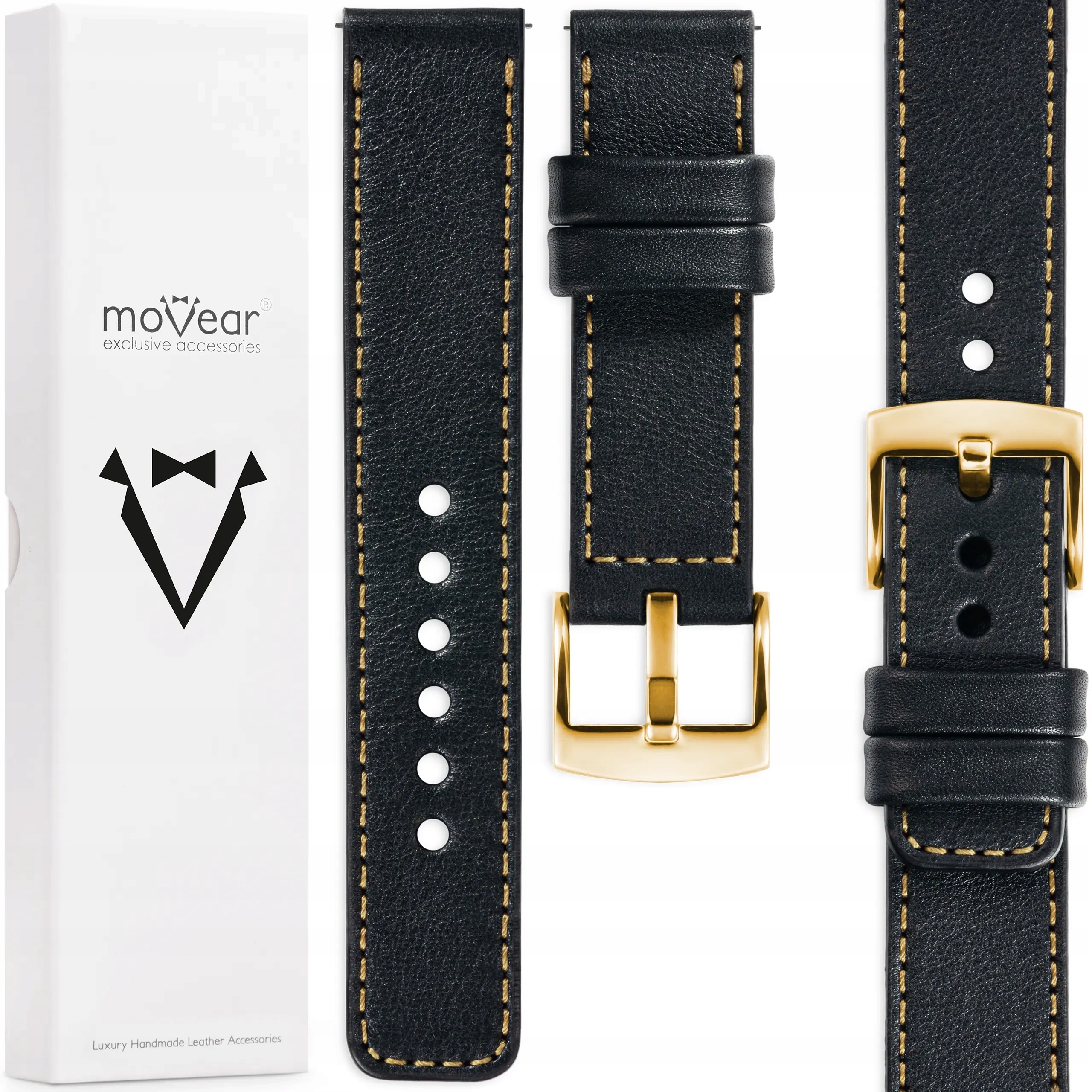 Pásek 21 mm pro hodinky elegantní, prémiový, ručně vyrobený Movear, černý