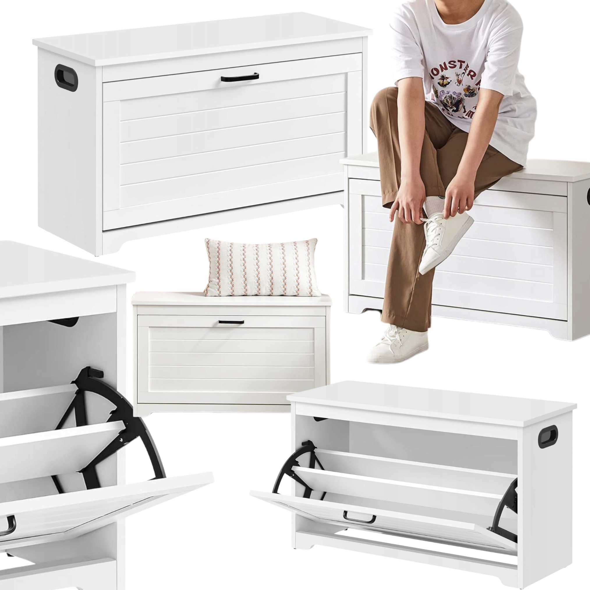 Skrinka na topánky so sedadlom a zásuvkou a dvierkami Regál s lavičkou