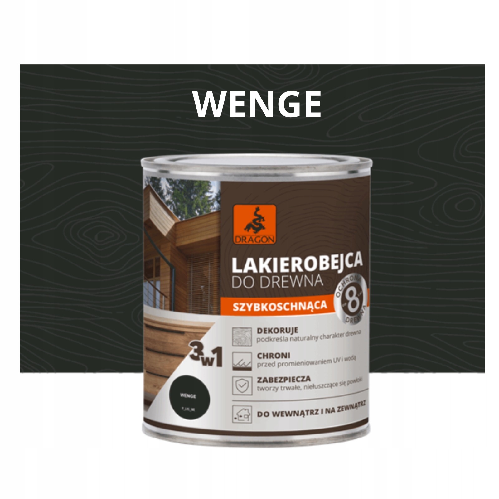 Dragon Lakierobejca Do Drewna Szybkoschnąca Wenge 5 L Ochronna