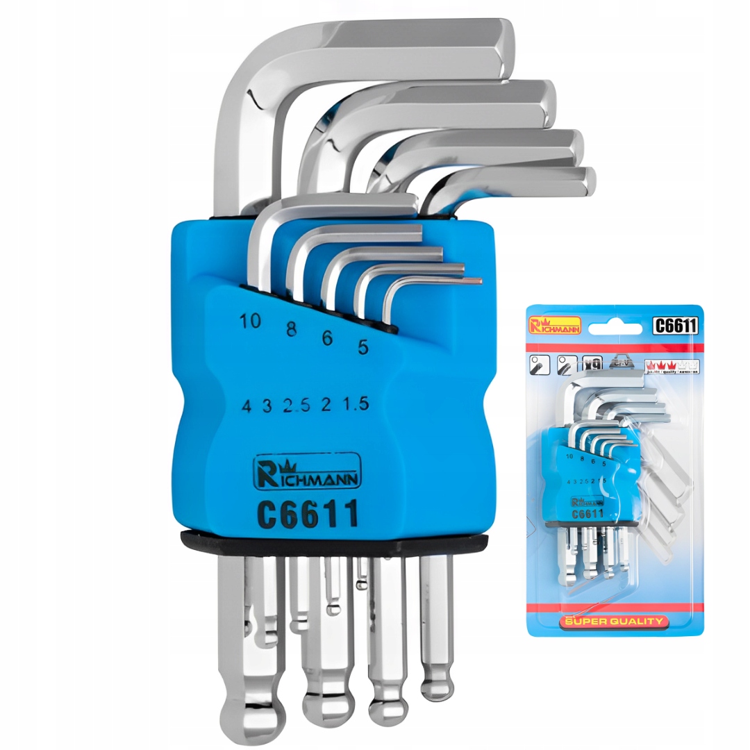 Zestaw Klucze Imbusowe 9 Sztuk Krótkie Stal S2 1,5-10 MM Richmann C6611