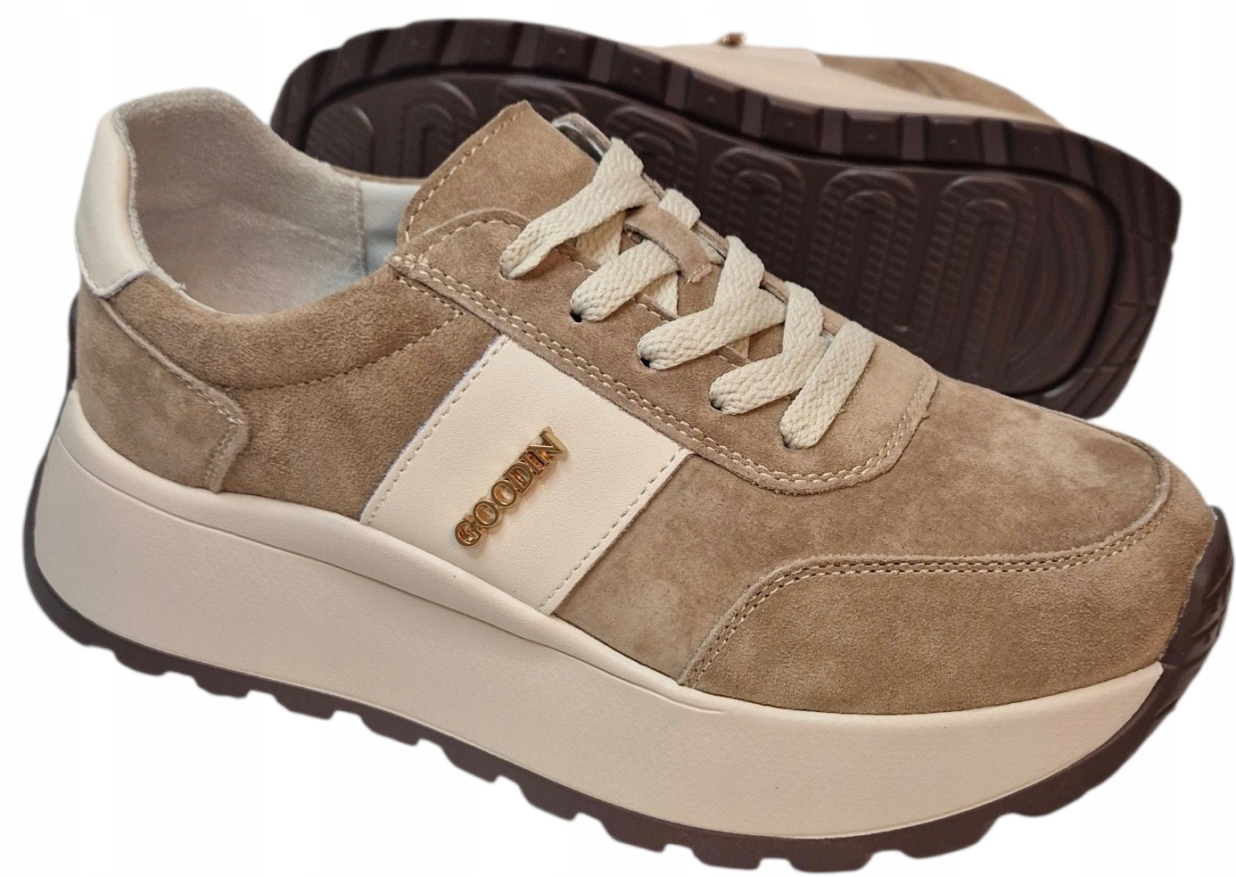 Goodin GD-124 Sneakersy Beżowy na platformie skóra zamsz roz.39