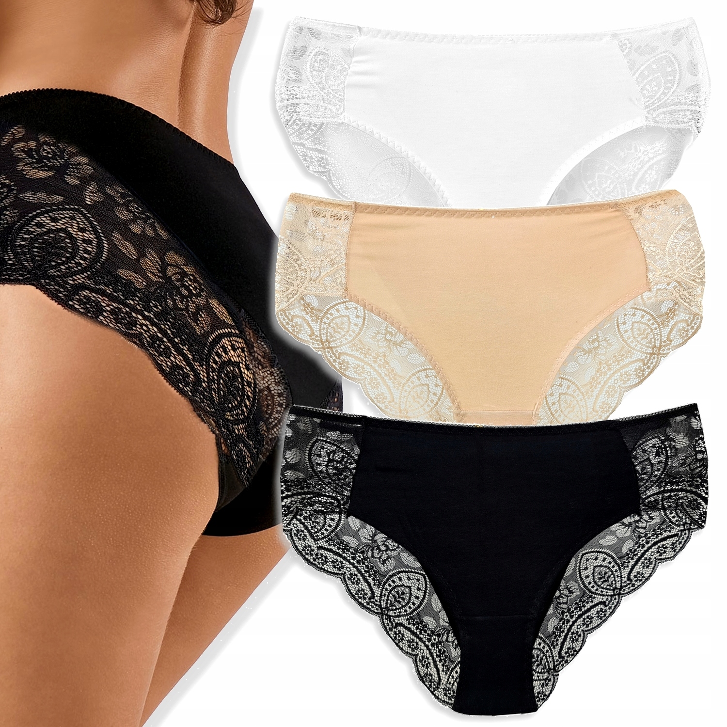 

3x Koronkowe Figi Wyszczuplające Majtki Jakość 2XL