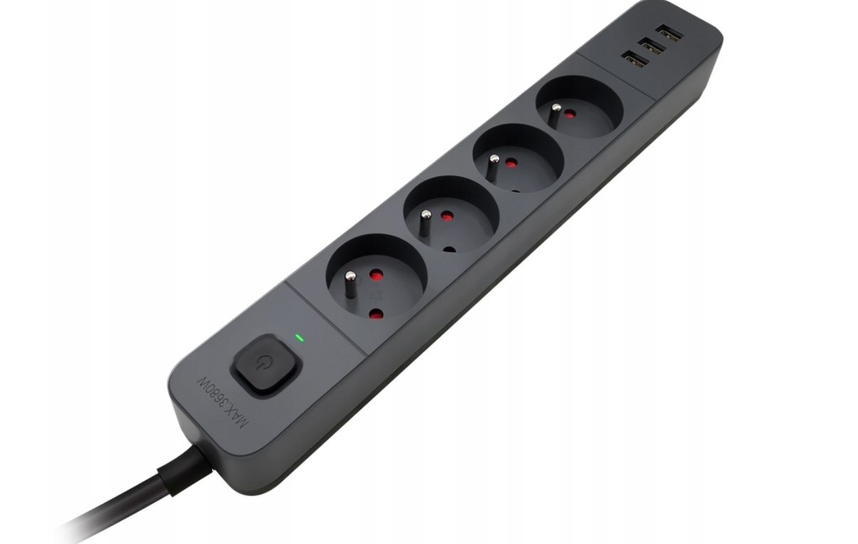 LISTWA ZASILAJĄCA PRZEDŁUŻACZ 3xUSB Z WŁĄCZNIKIEM ANTYPRZEPIĘCIOWA 1,5m Stan opakowania oryginalne