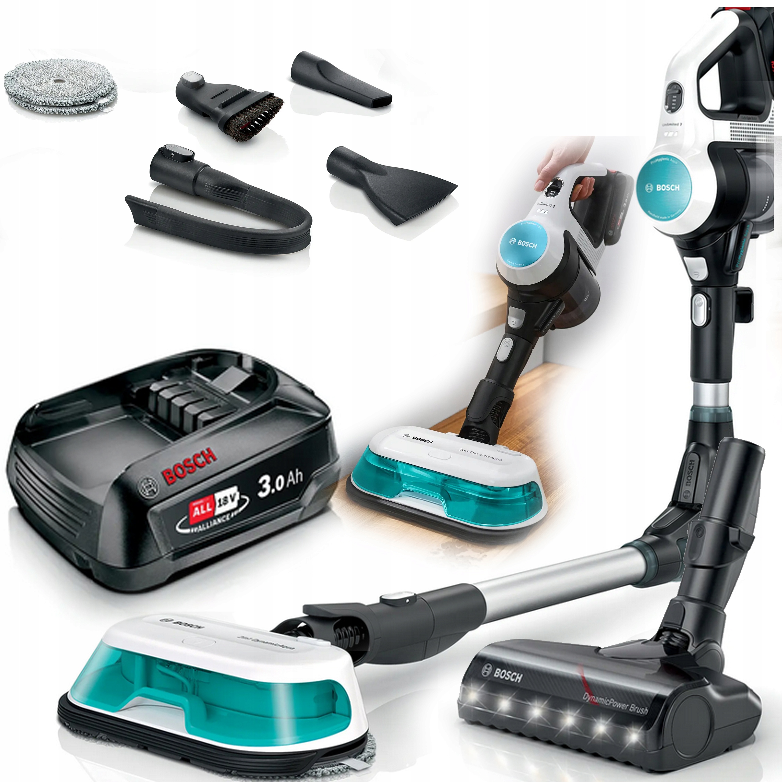 Odkurzacz Bosch BCS712HYG5 Unlimited 7 ProHygienic Aqua pionowy Mopujący