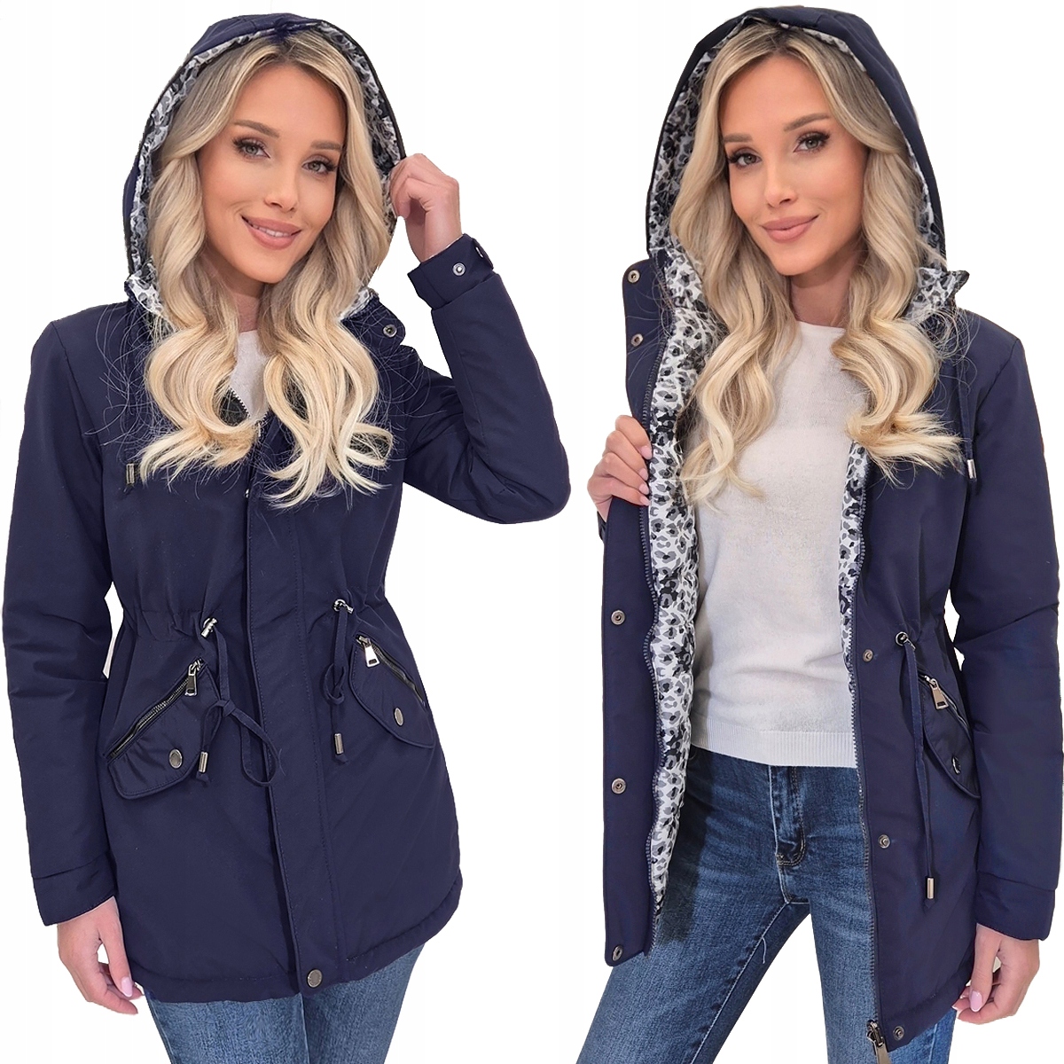 Oboustranná Bunda Jarní Dámská Parka S Kapucí XL