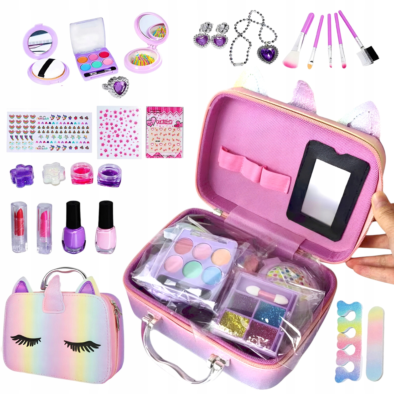 kufřík kosmetických přípravků na líčení a nehty make up stíny Kosmetička