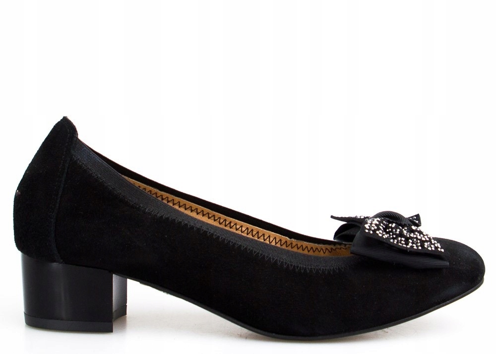 Černé Kožené Baleríny S Mašličkou Lesklé, Velikost 38