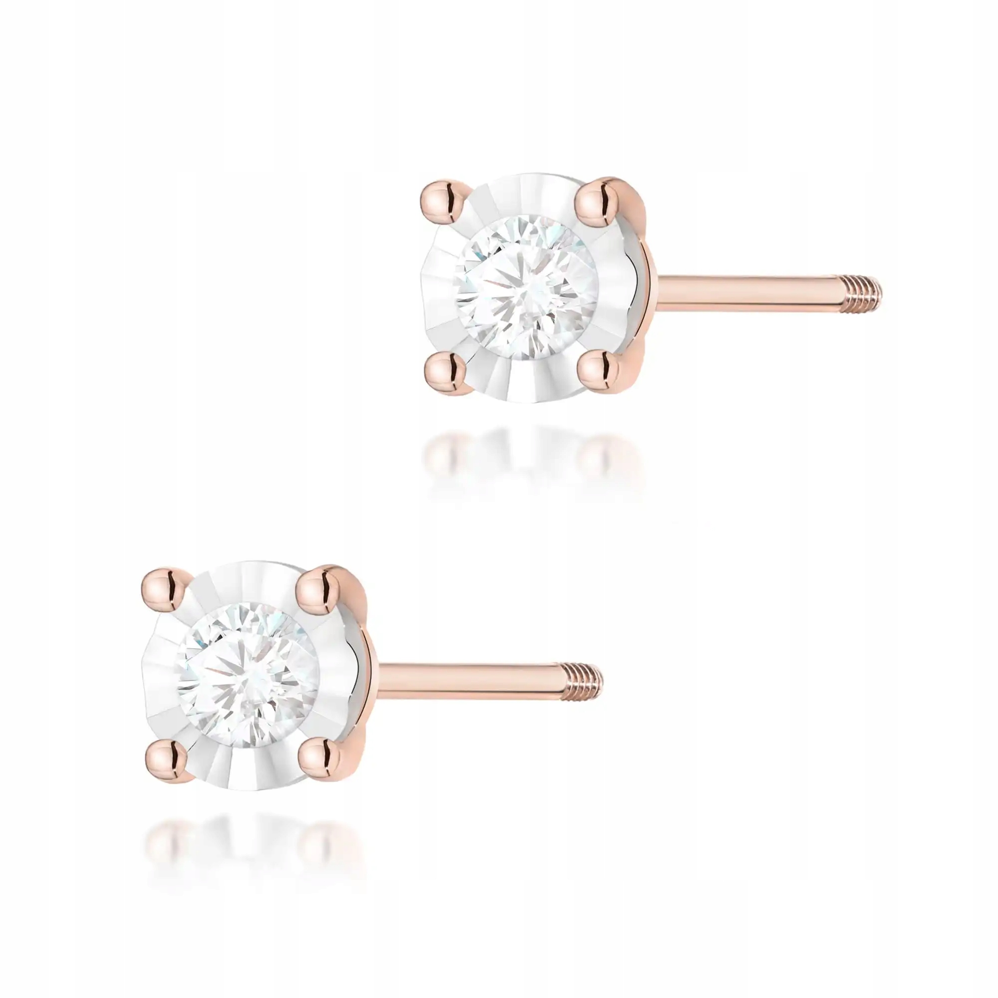 Zlaté náušnice 585 s diamanty, růžové zlato, moderní vzor