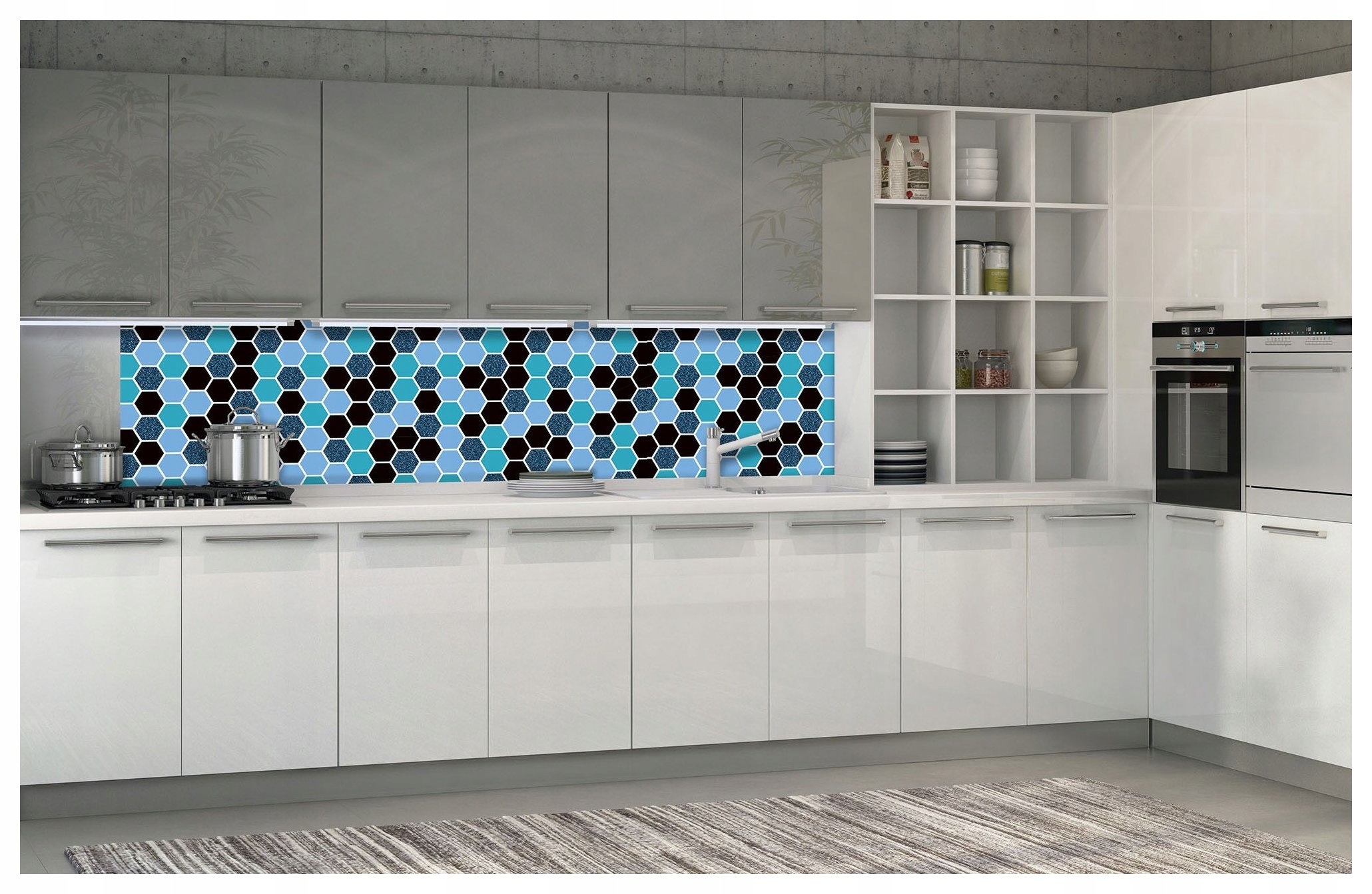 Tapeta Geometrické šestiúhelníky abstrakce modro-černá 250x60 lepidlo