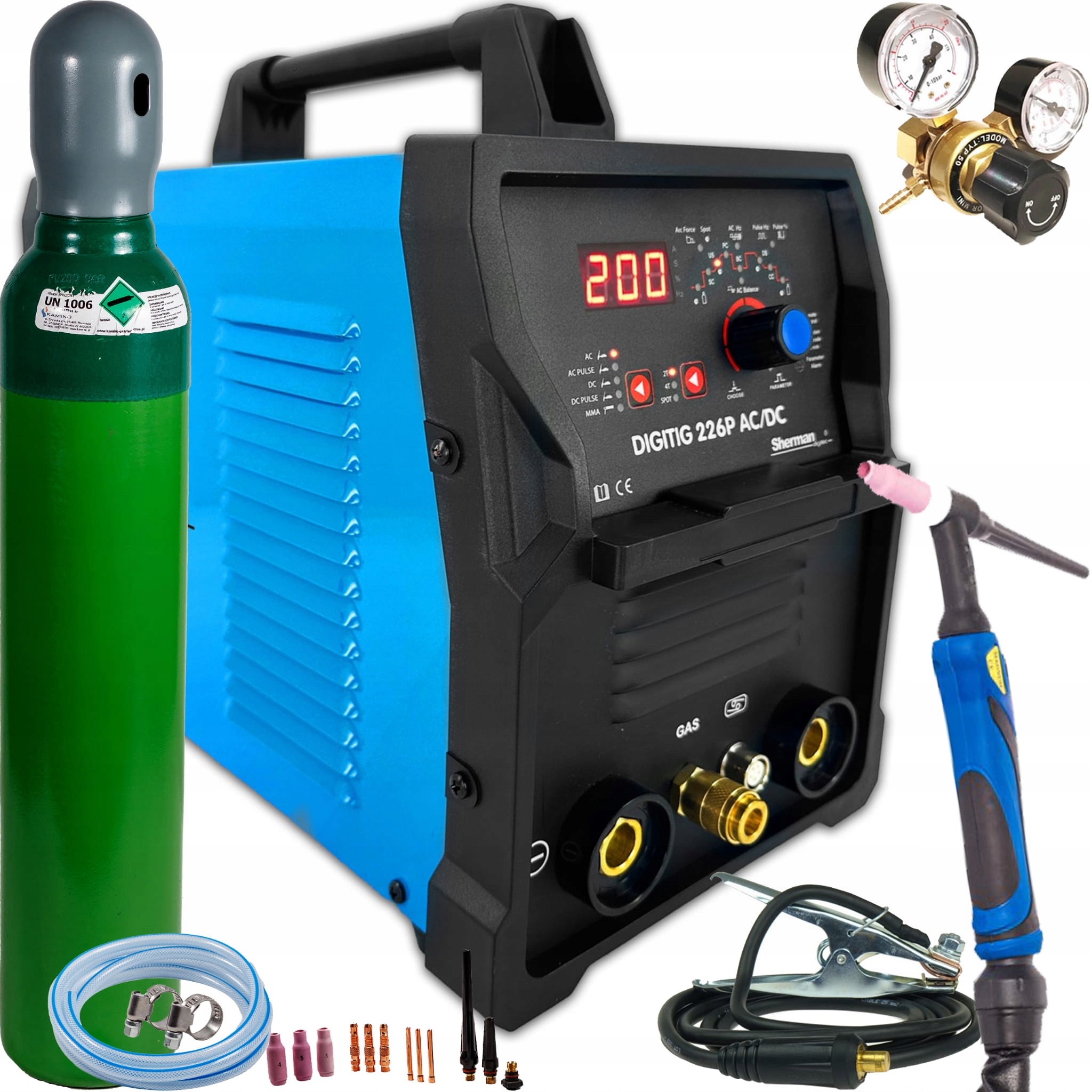 Digitig 226P Ac/dc Tig svařovací stroj Hf Mma 200A 230V Puls Ac Balance SET3