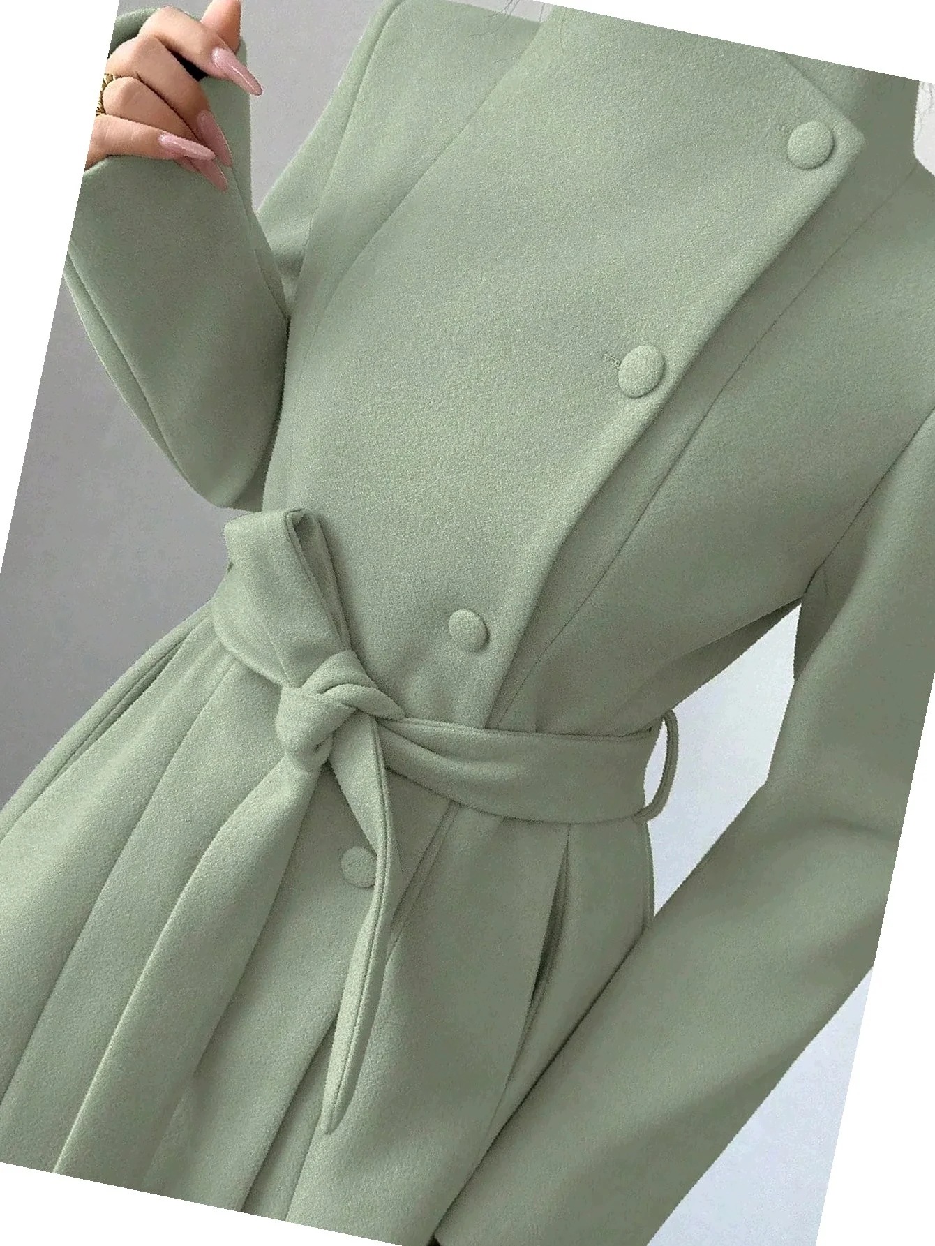 Zelený dámský elegantní kabát s rozevřeným páskem, velikost L 40