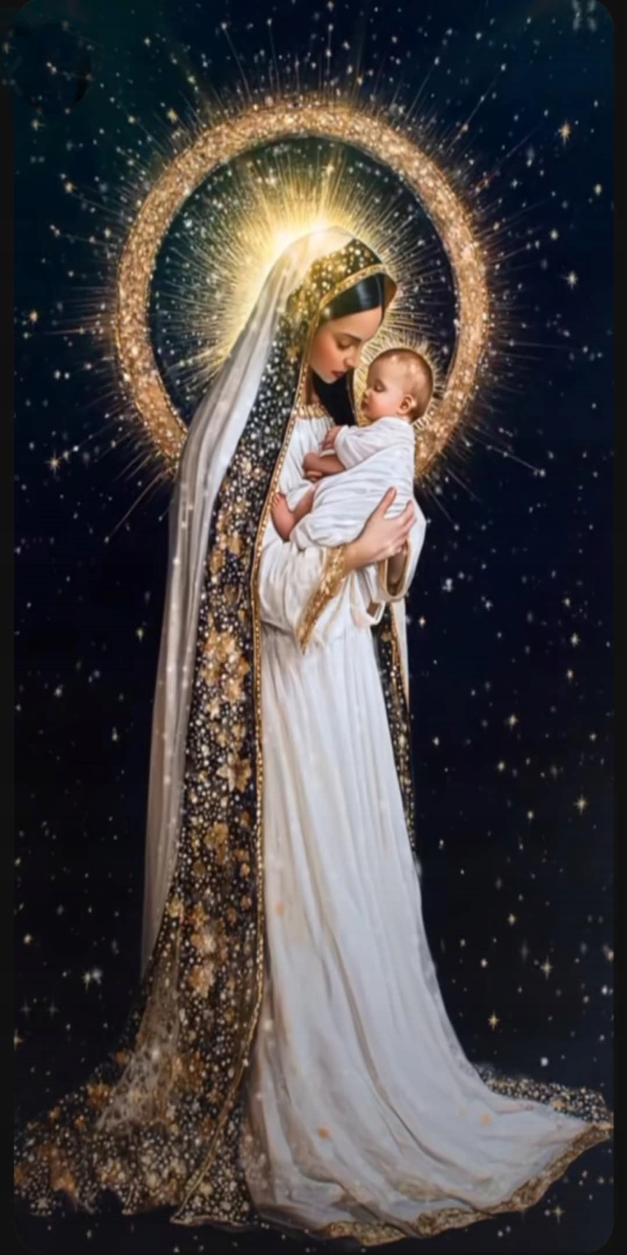 Diamantová výšivka Ježíš Maria Náboženství Nebe Diamanty Čtvercové XXL 40x80 cm