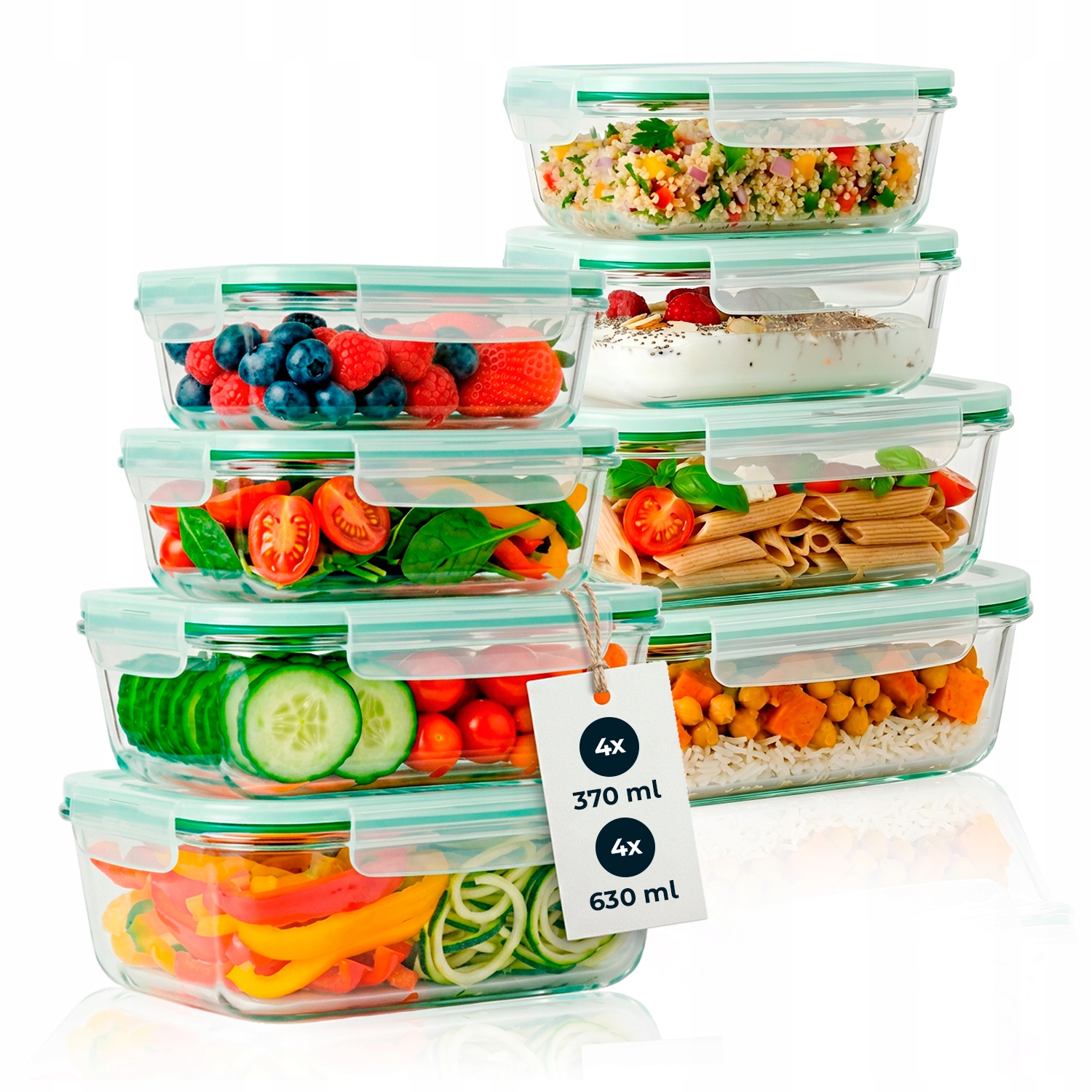 8szt Szklane Pojemniki Na Żywność Ciasto Lunchbox Do Przechowywania Lodówki