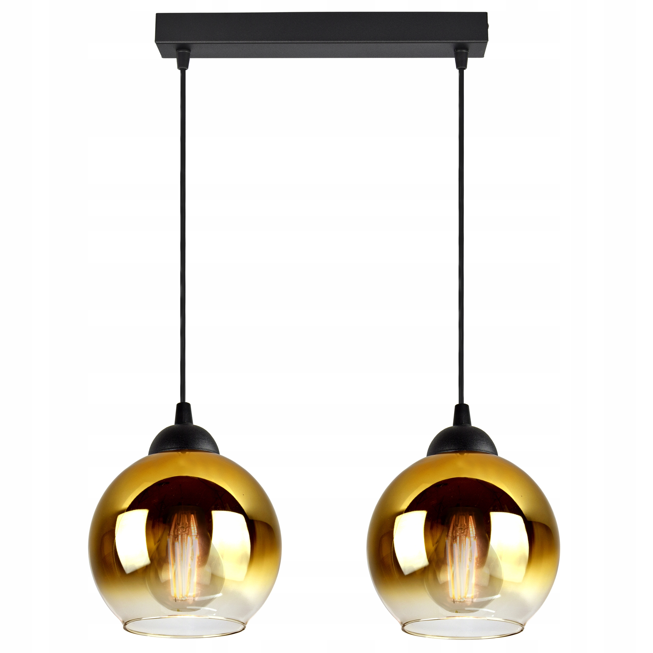

Lampa Wisząca Żyrandol Dwie szklane Złote Kule Led