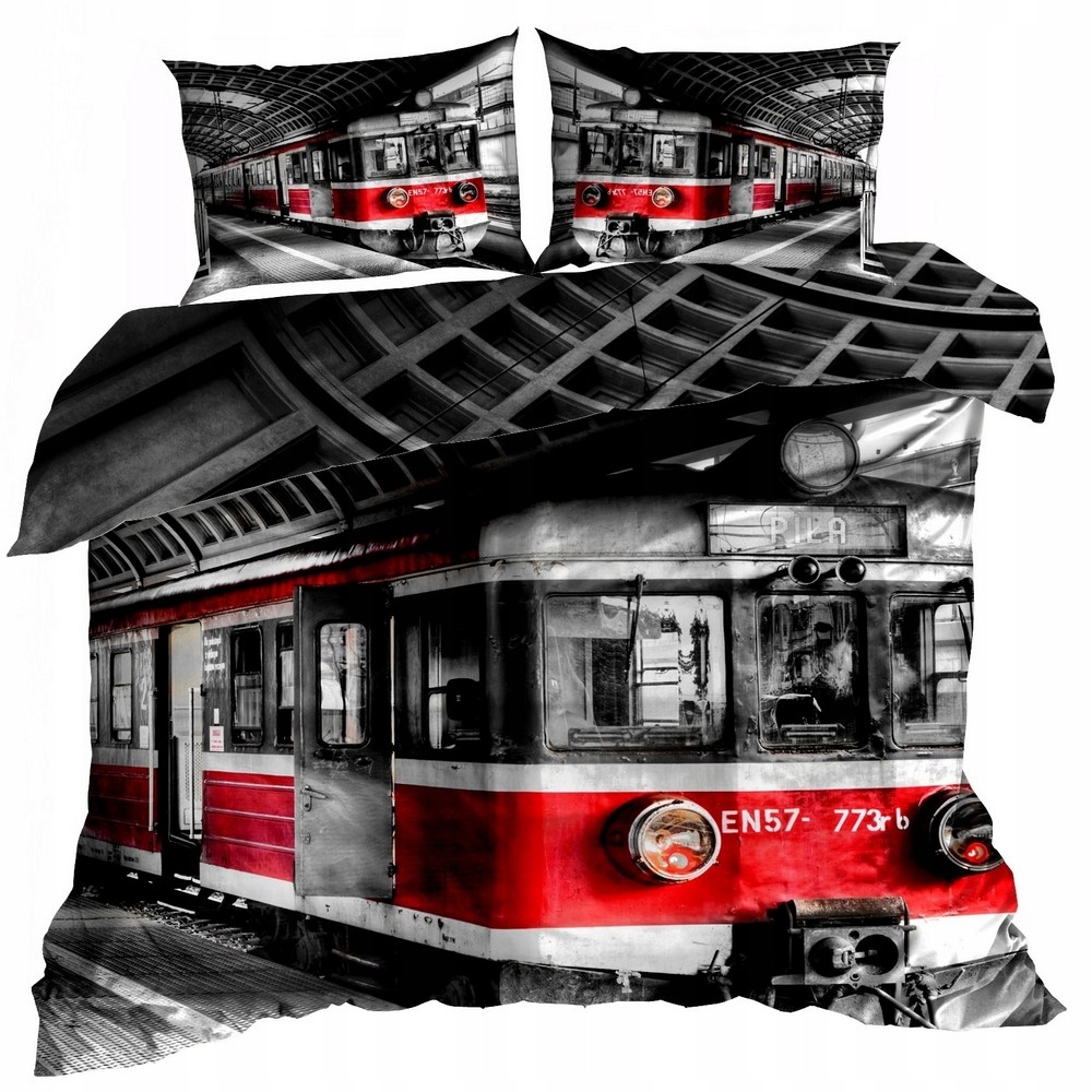 Pościel Bawełna Satyna 160x200 cm 3D Pociąg