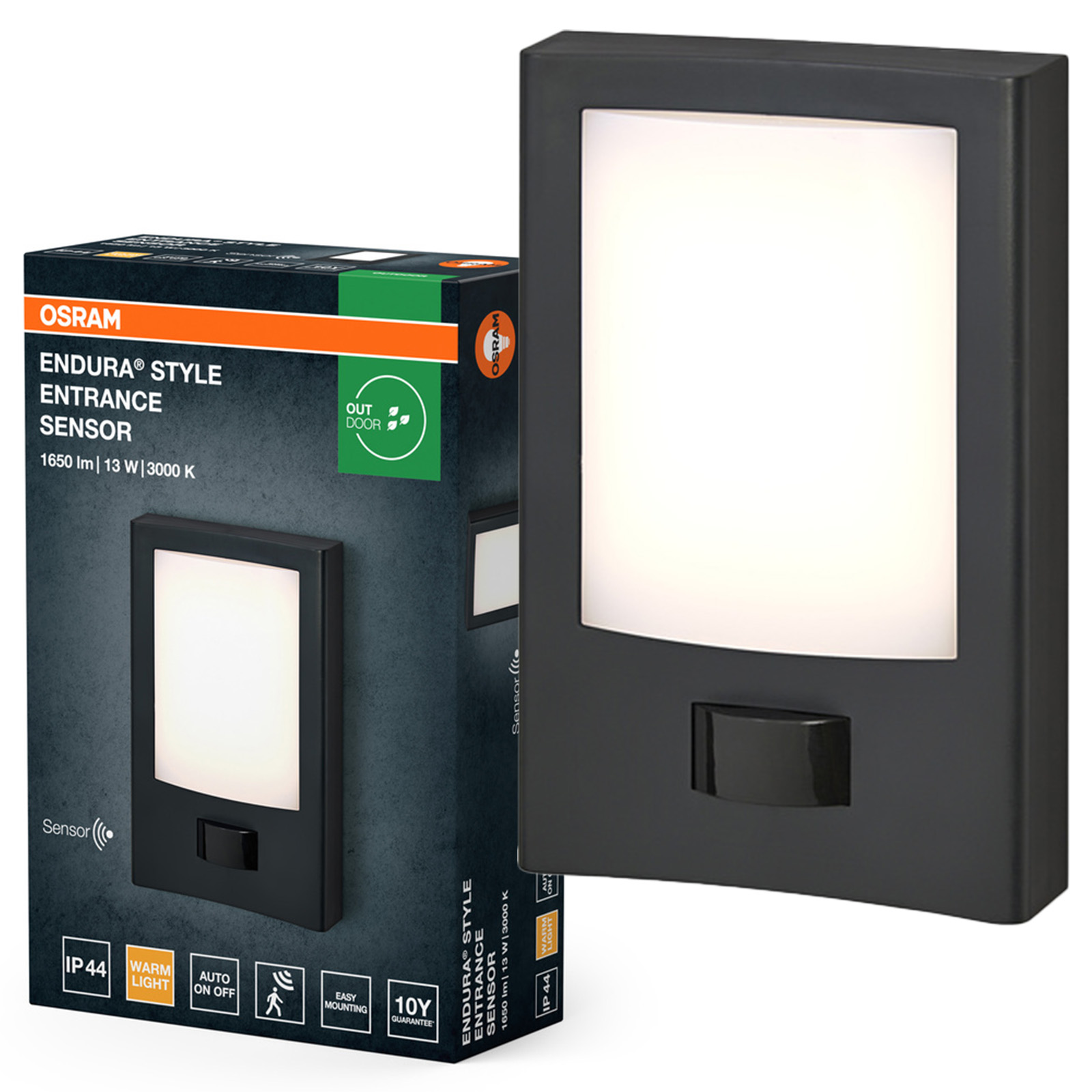 Záhradné nástenné svietidlo Led Snímač pohybu súmraku 13W 3000K IP44 Endura