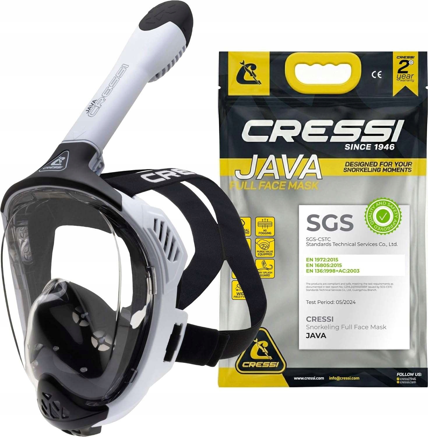 Cressi Java potápěčské brýle pro šnorchlování Full Face bílá velikost S/m