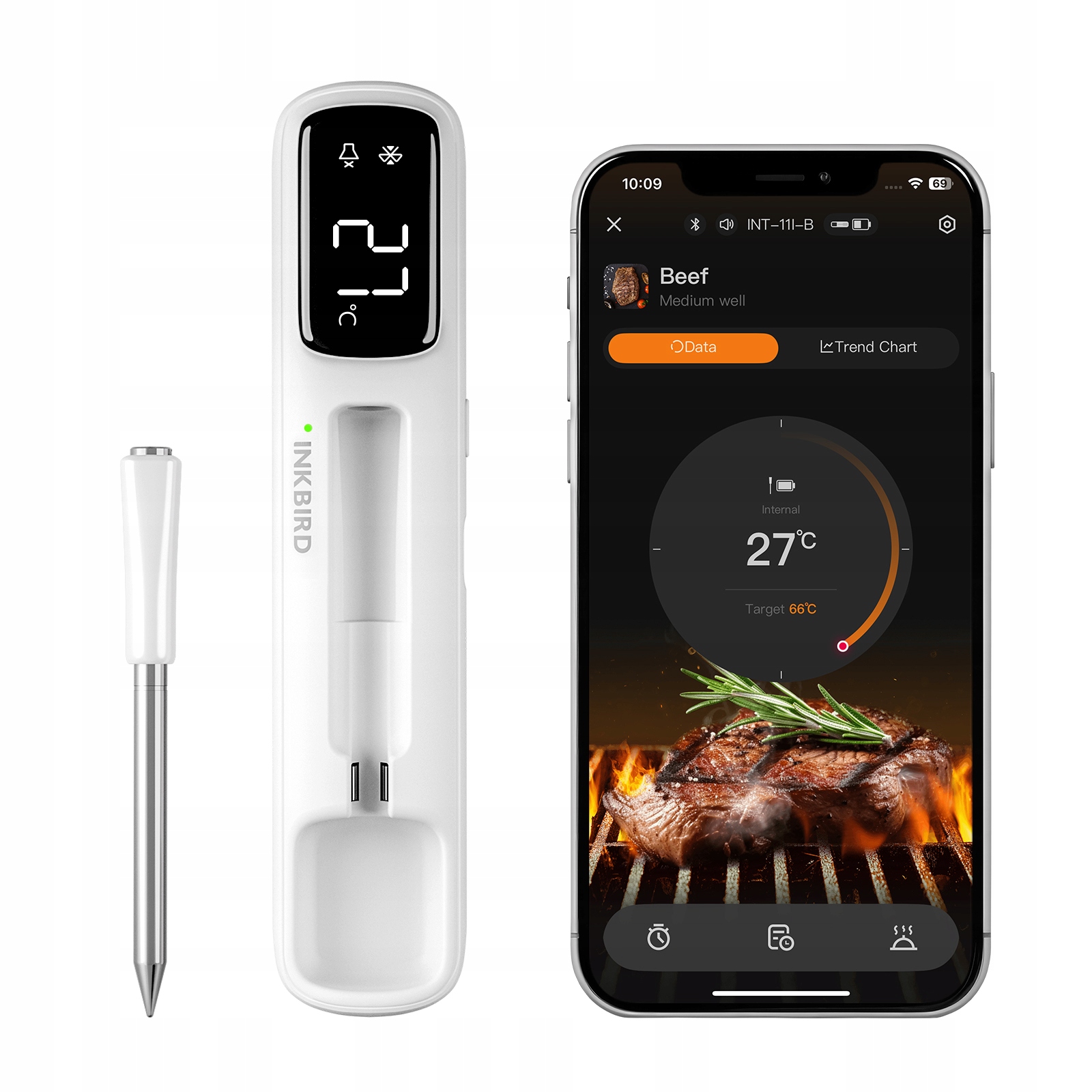 Inkbird INT-11I-B Bluetooth teploměr na maso, dobíjecí, vodotěsný IP67