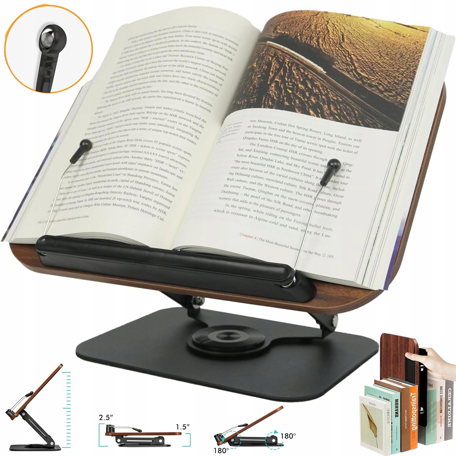 Podstavec Pod Knihu Stojan Podpěra Na Tablet Pro Čtení Dřevěný 360°