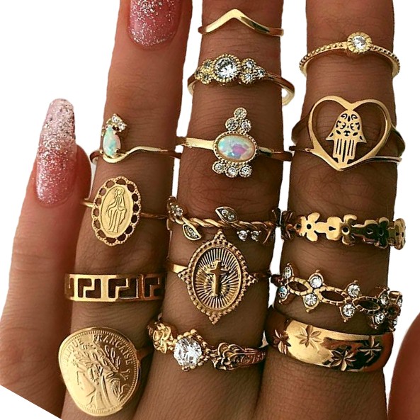 

Zestaw Punkowy retro złoty pierścionków boho punk