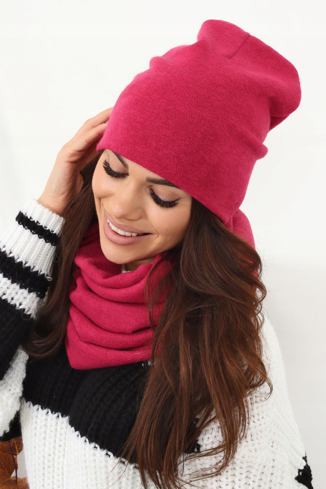 KOMPLET DAMSKI CZAPKA KOMIN POLSKI FUKSJA 2468 Model 2468