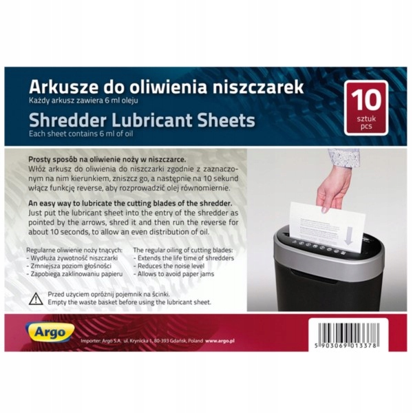 

Koperty/arkusze Do Oliwienia Niszczarek 10szt.