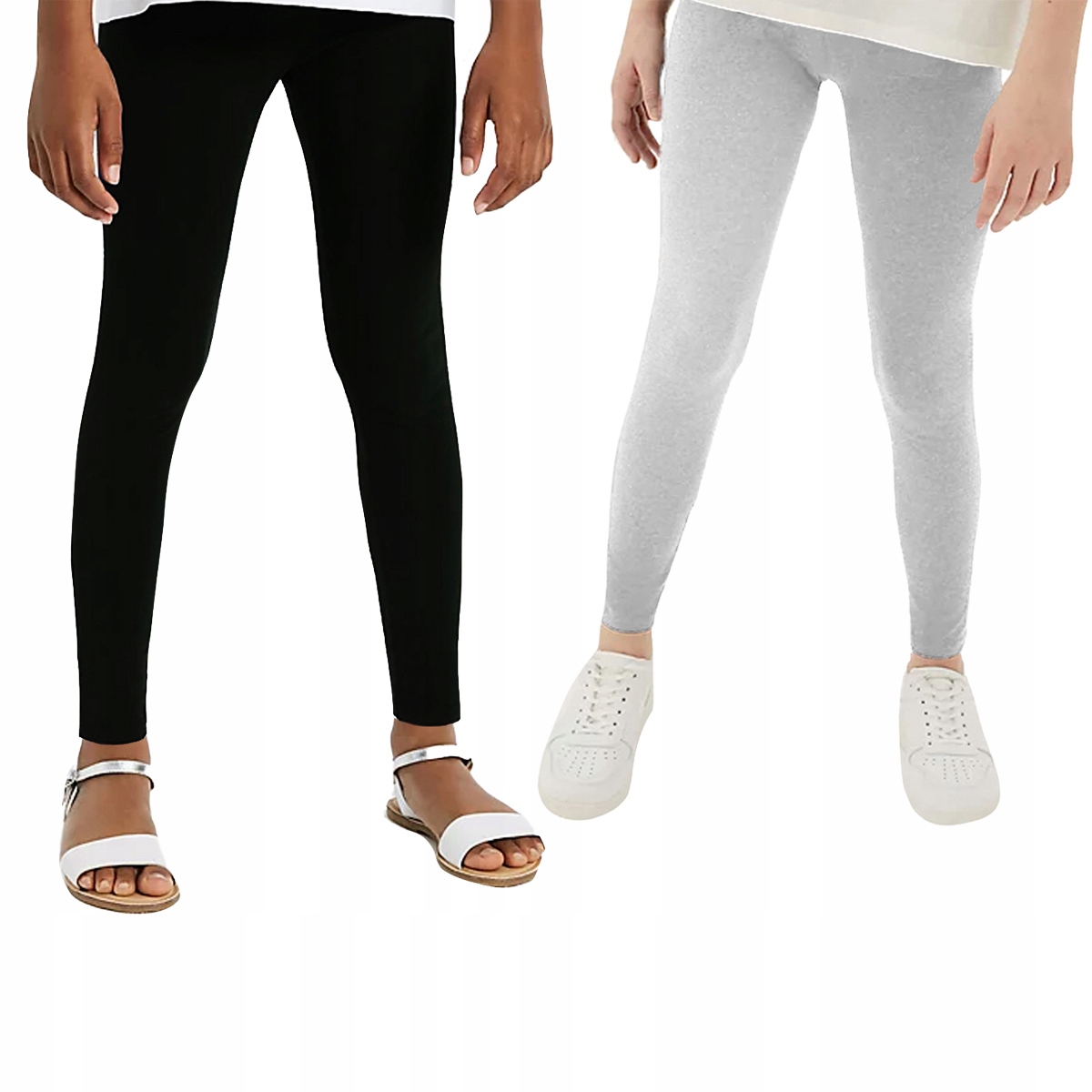 

2-PAK Legginsy gładkie Slim czarne i szary mel 104