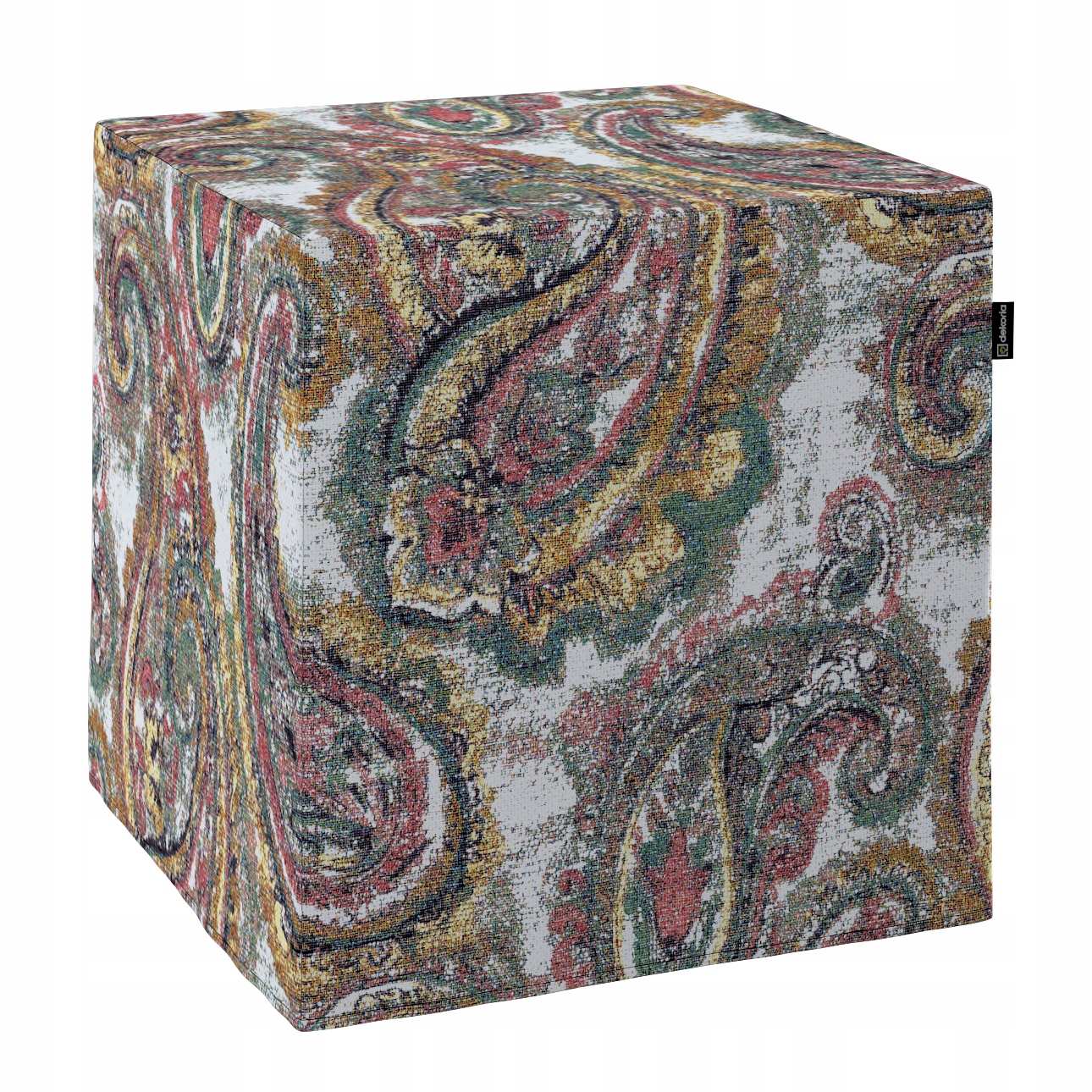 Taburet kostka 40 x 40 x 40 cm vícebarevná paisley na krémovém pozadí