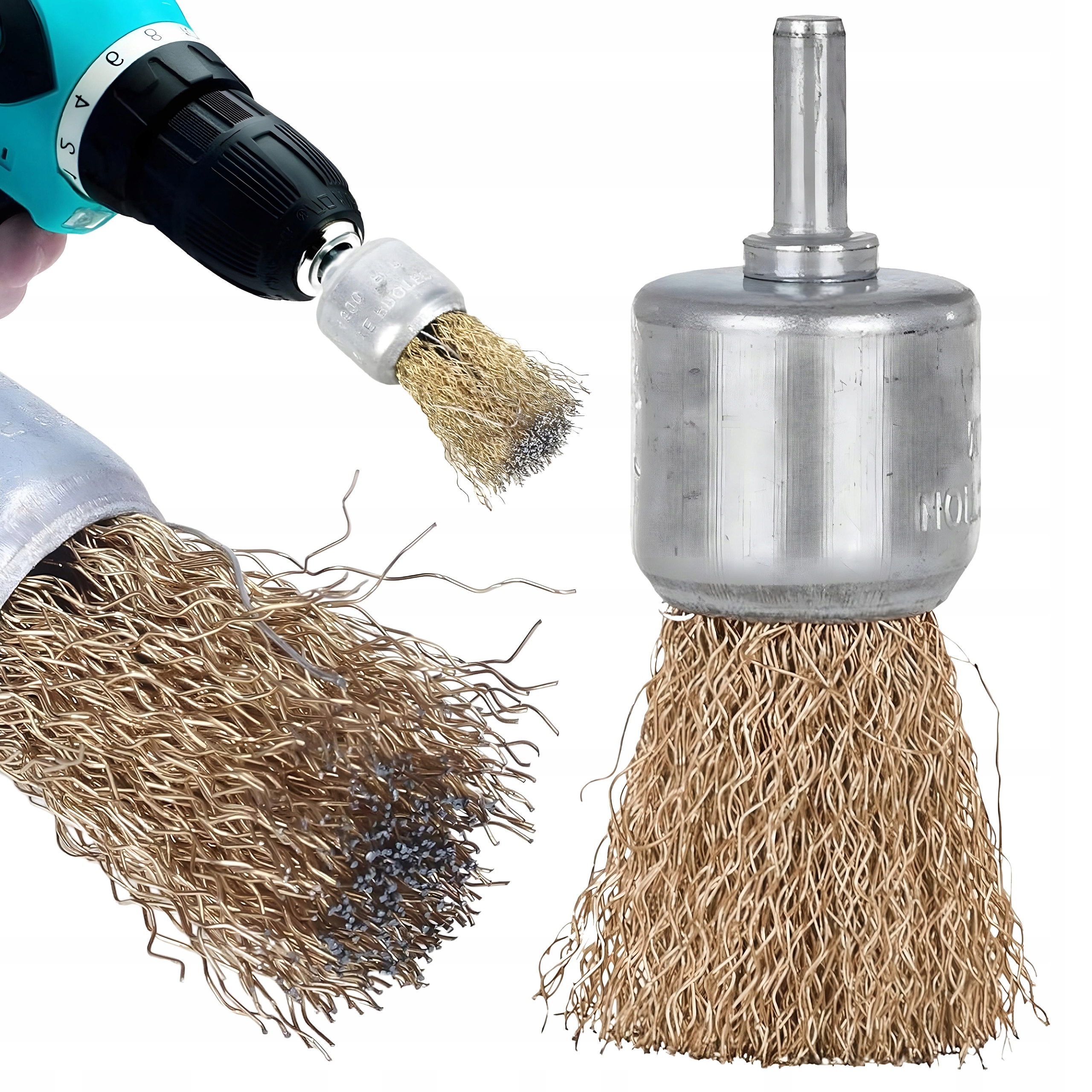 SZCZOTKA DRUCIANA NA WIERTARKĘ 24mm PĘDZELKOWA MOSIĘŻNA DRUT FALISTY