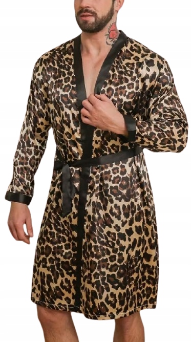 Pánský Tenký Župan Ze Saténu Panterka Elegantní Župan Panterka M