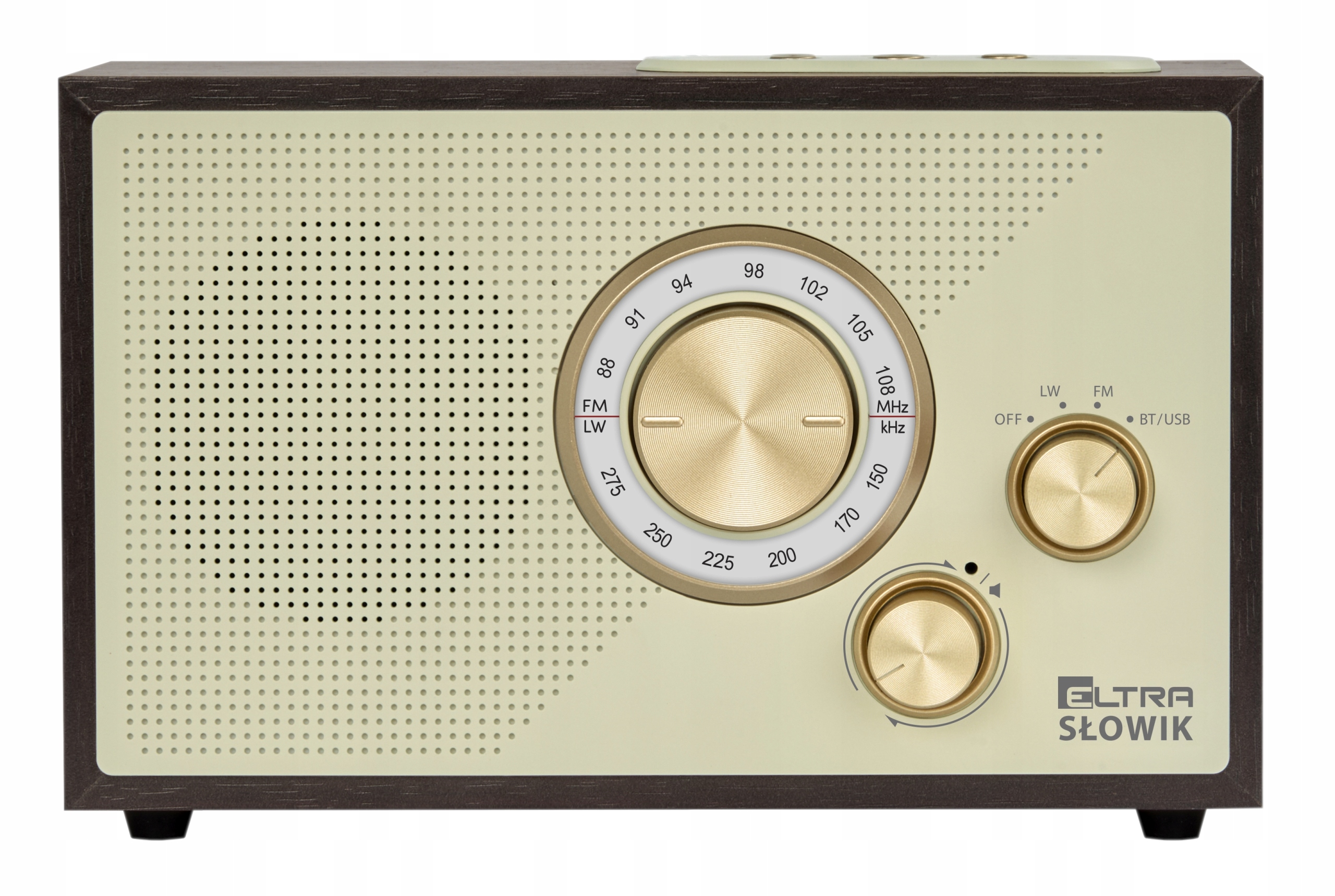 Radio sieciowe Fm, Lw Eltra Słowik MP3 Usb microSD Bluetooth ciemny brąz