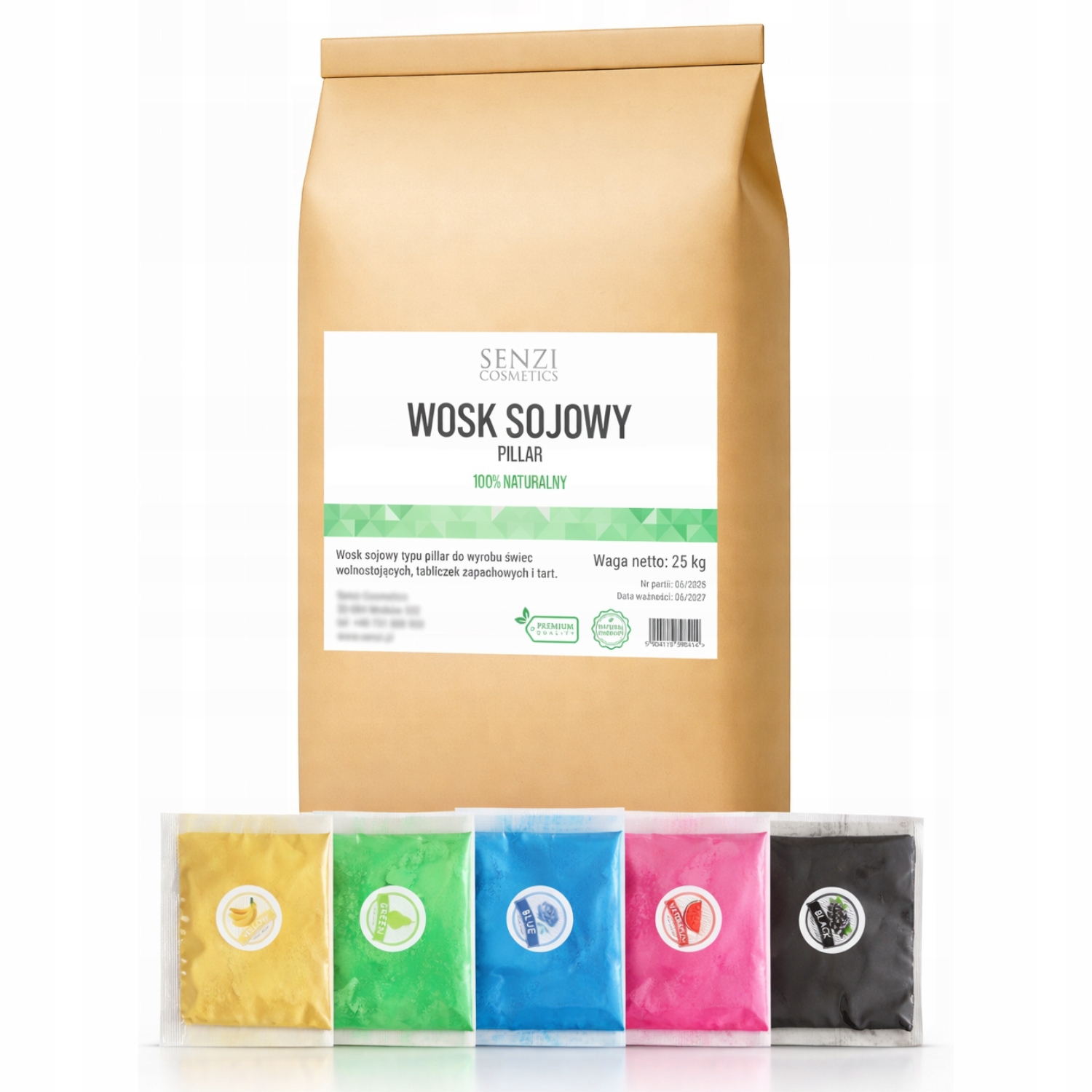Vosk Pillar 25 kg pro volně stojící svíčky barviva Mika 5x5 g Bonus