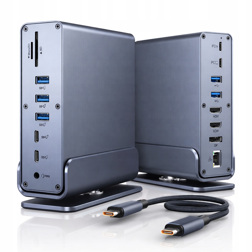 Adapter Usb-c Hub 15w1 Stacja Dokująca 2x Hdmi 4K 60Hz Dp Lan Pd 100W