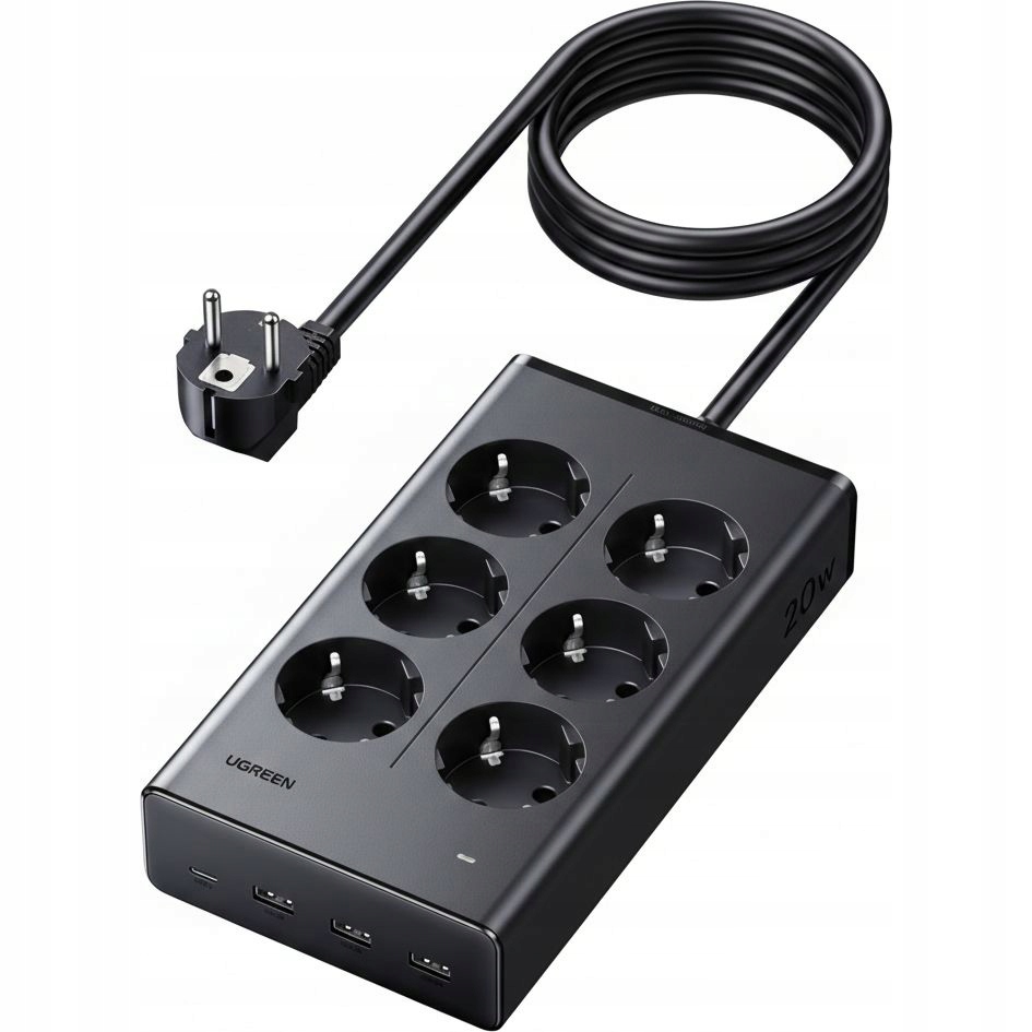 Zásuvková lišta, kostka GaN Ugreen, 3x Usb-a 15W 1x Usb-c Pd 20W 6x Ac Eu