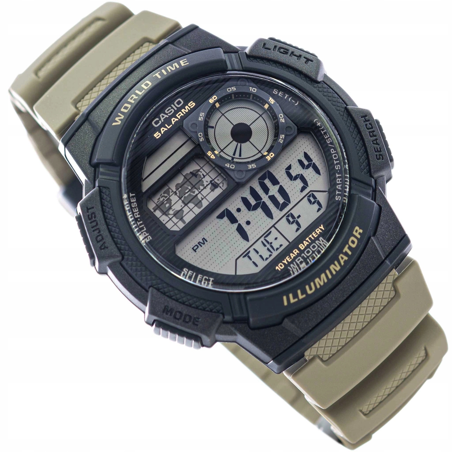 Pánské Hodinky Casio AE-1000W-5AVEF Béžové S Stopkovým Páskem Datumovka 100 M