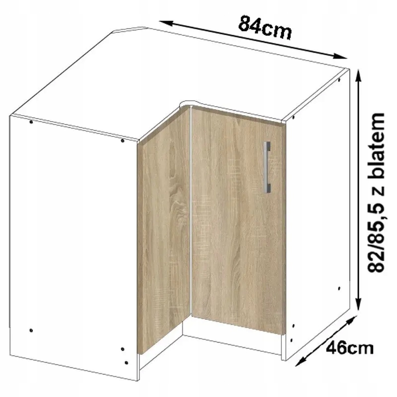Szafka kuchenna narożna Lima 90x90 cm z blatem 2 drzwi 2 półki Biała Sonoma Marka Akord