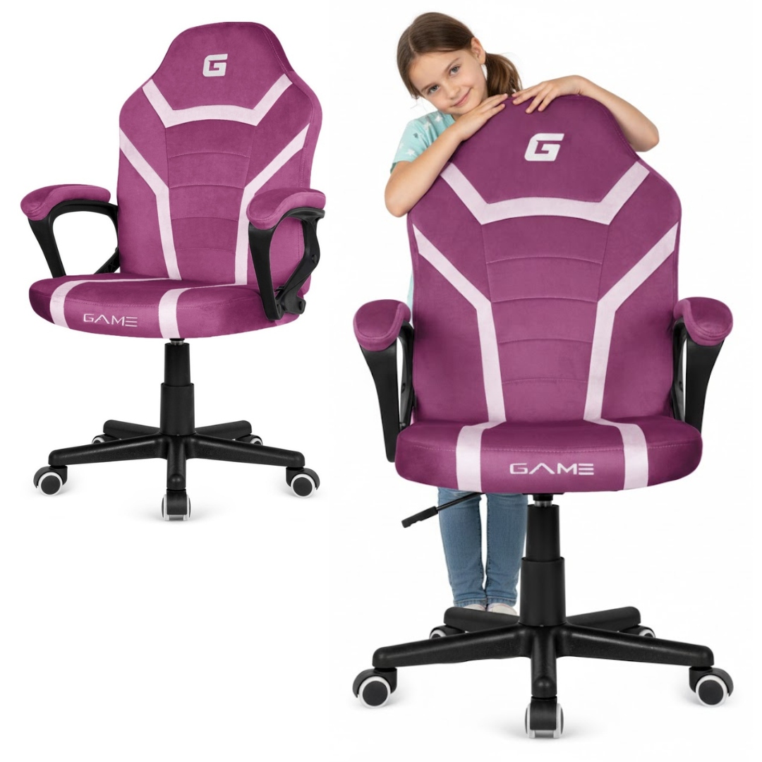 Fotel obrotowy gamingowy biurowy Mario krzesło do biurka dziewczynki fiolet