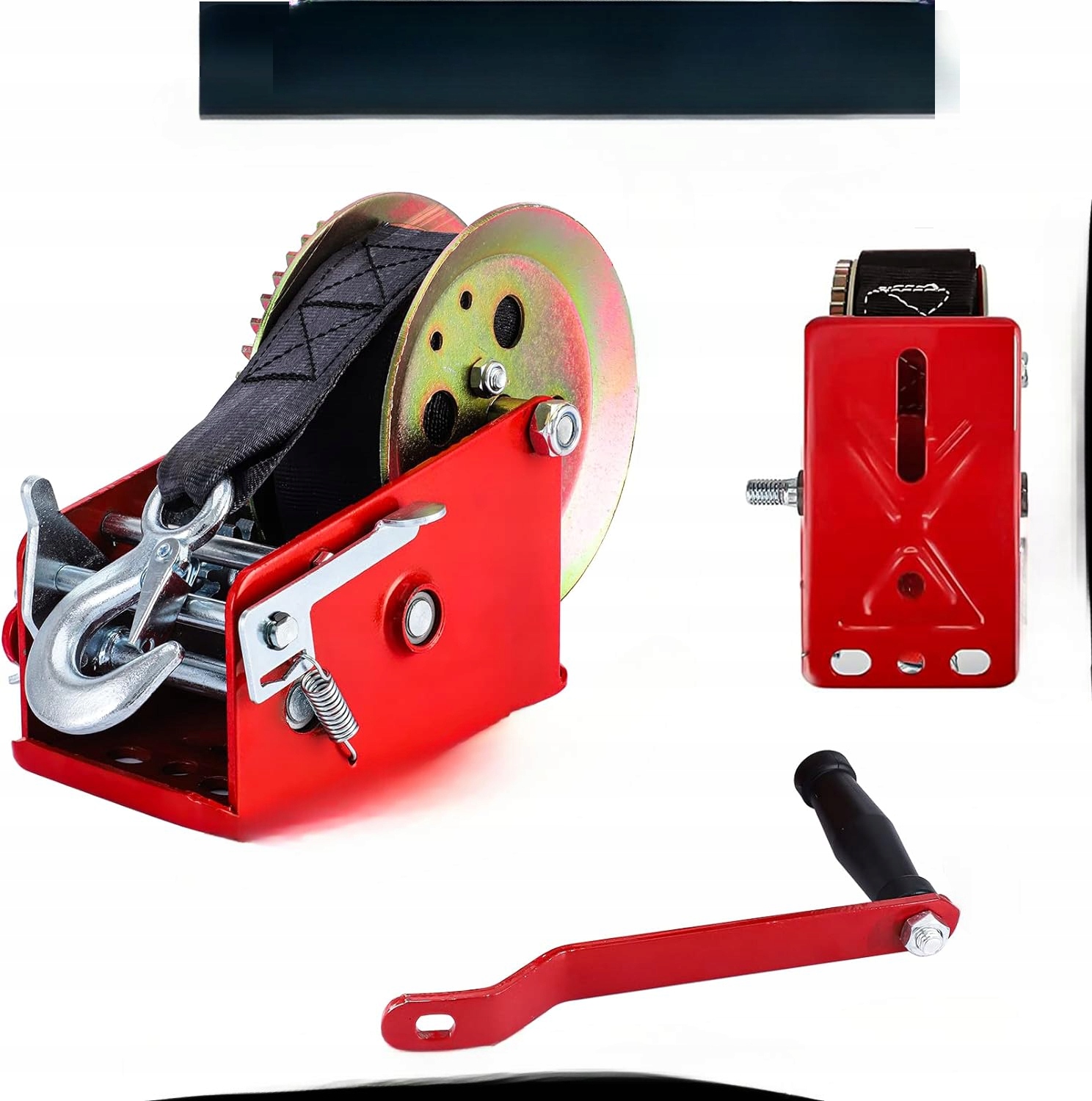 WCIĄGARKA RĘCZNA Z TAŚMĄ 10M WCIĄGARKA RATUNKOWA WYCIĄGARKA CZERWONA EAN (GTIN) 4043722007915