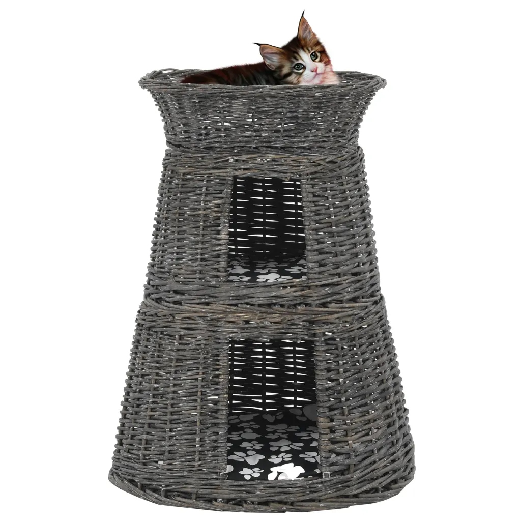 Levně vidaXL 3dílný pelíšek pro kočky s poduškami šedý 47 x 34 x 60 cm vrba
