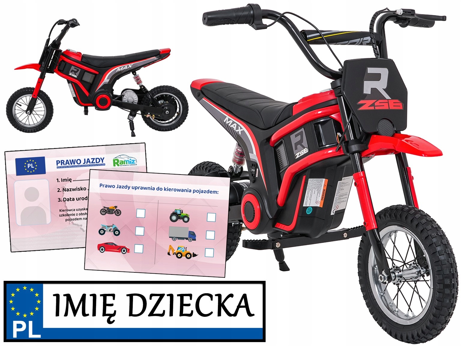 elektryczny motor na akumulator RZ56 Max piankowe koła Prawo Jazdy