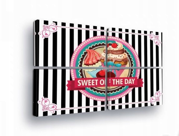 Obraz 120x80 Sladký den muffiny dezert pečení retro proužky polyptych