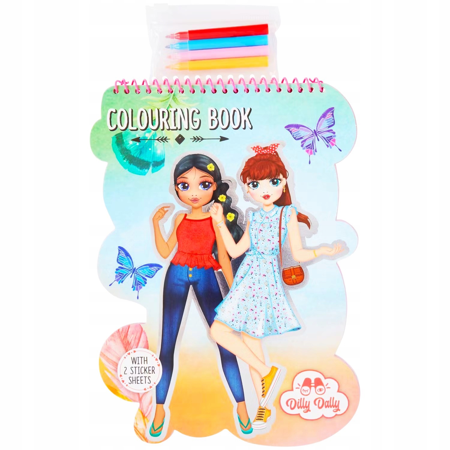 ZESTAW KREATYWNY KOLOROWANKA KONTUROWA NAKLEJKI FLAMASTRY MODELKI DRESS UP
