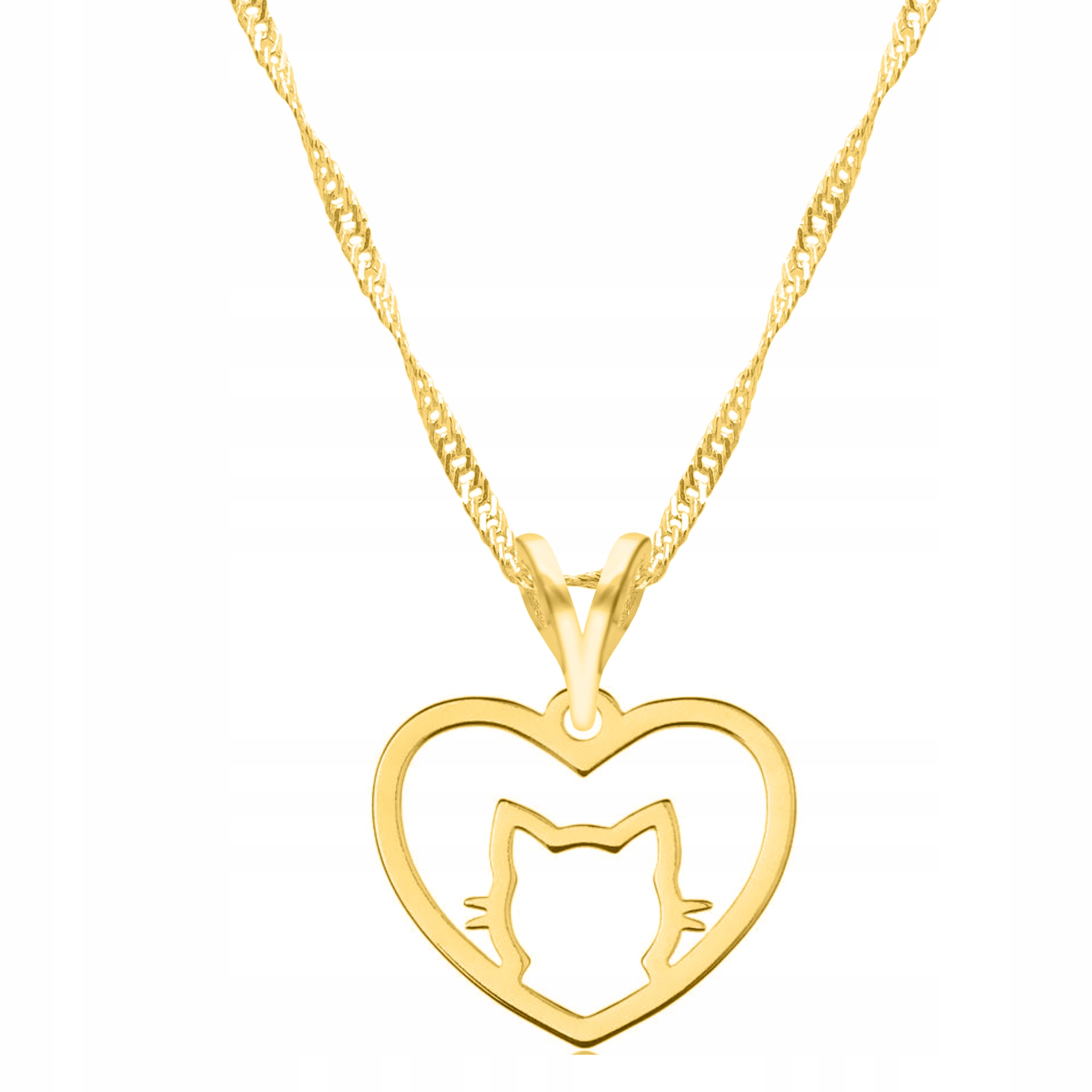 Řetízek zlatý náhrdelník 925 Srdce Hlava kočky Kočka