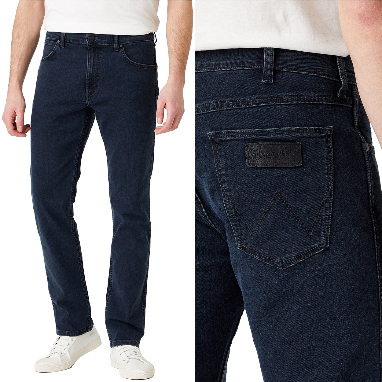 Wrangler Greensboro Iron Blue jednoduché tmavě modré džínové kalhoty W48 L34