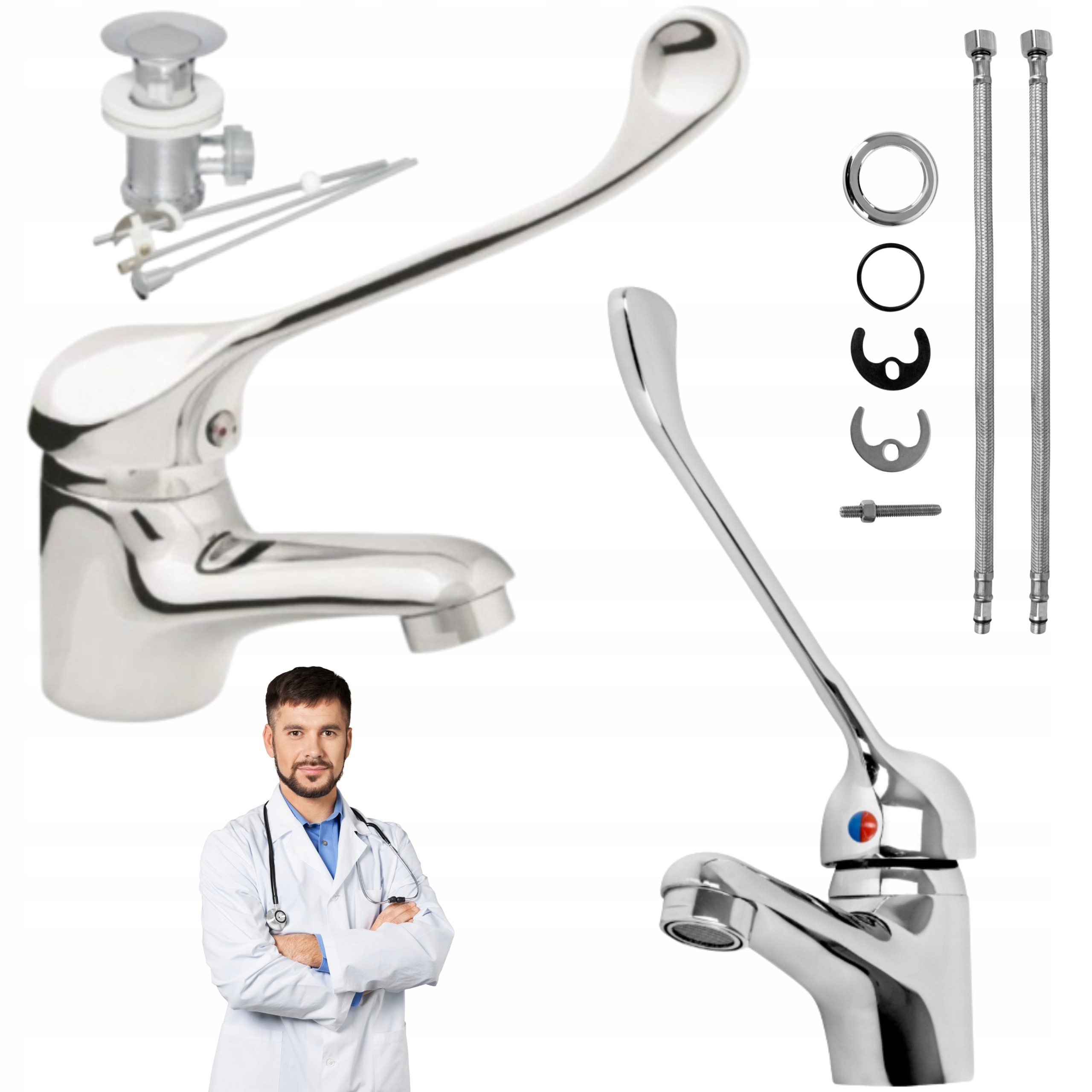 Baterie S Lékařskou Pákou Umyvadlová Loketová hadičky, vypouštěcí zátka pro kabinet