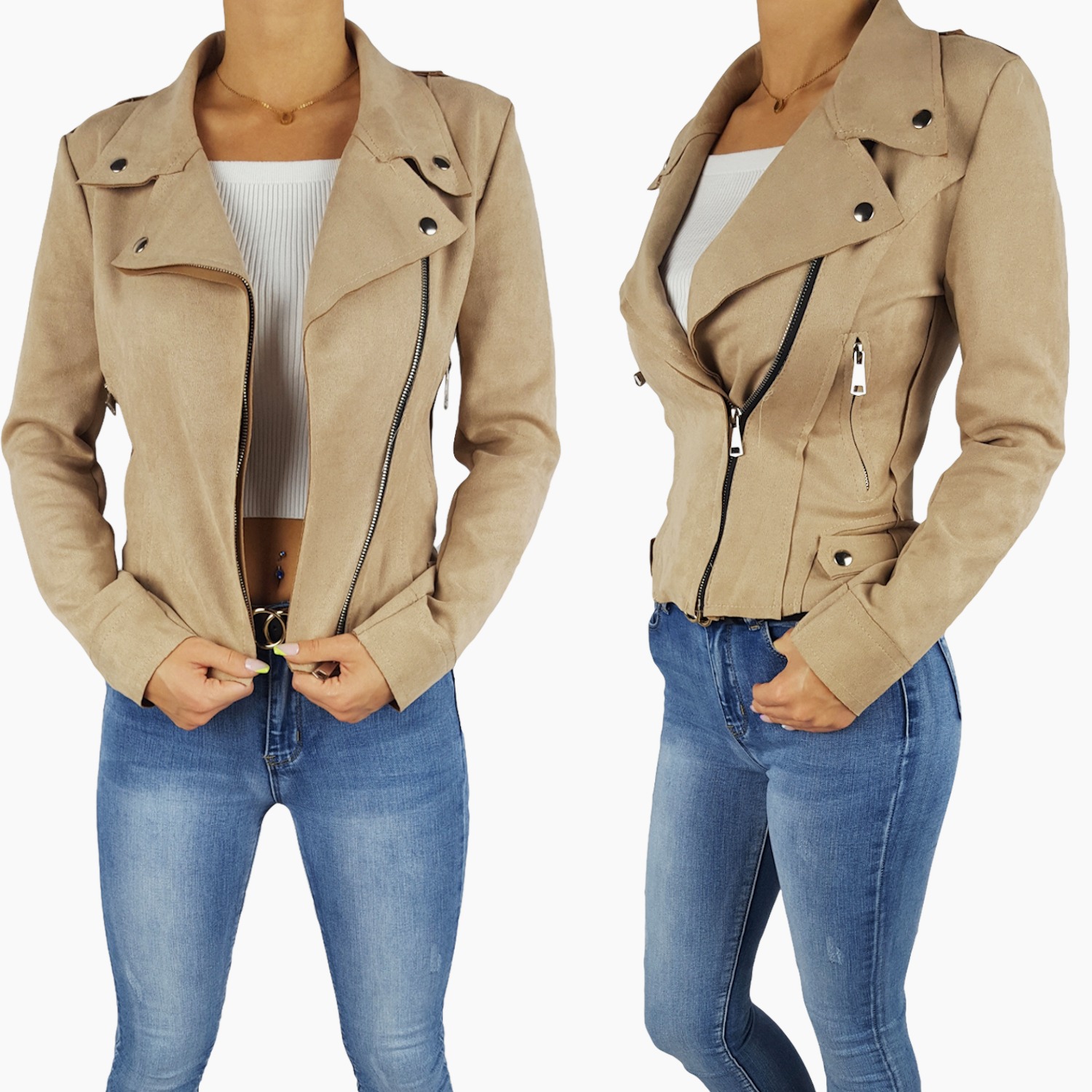 #dámská Semišová Ramoneská Bunda Zipy Zarka