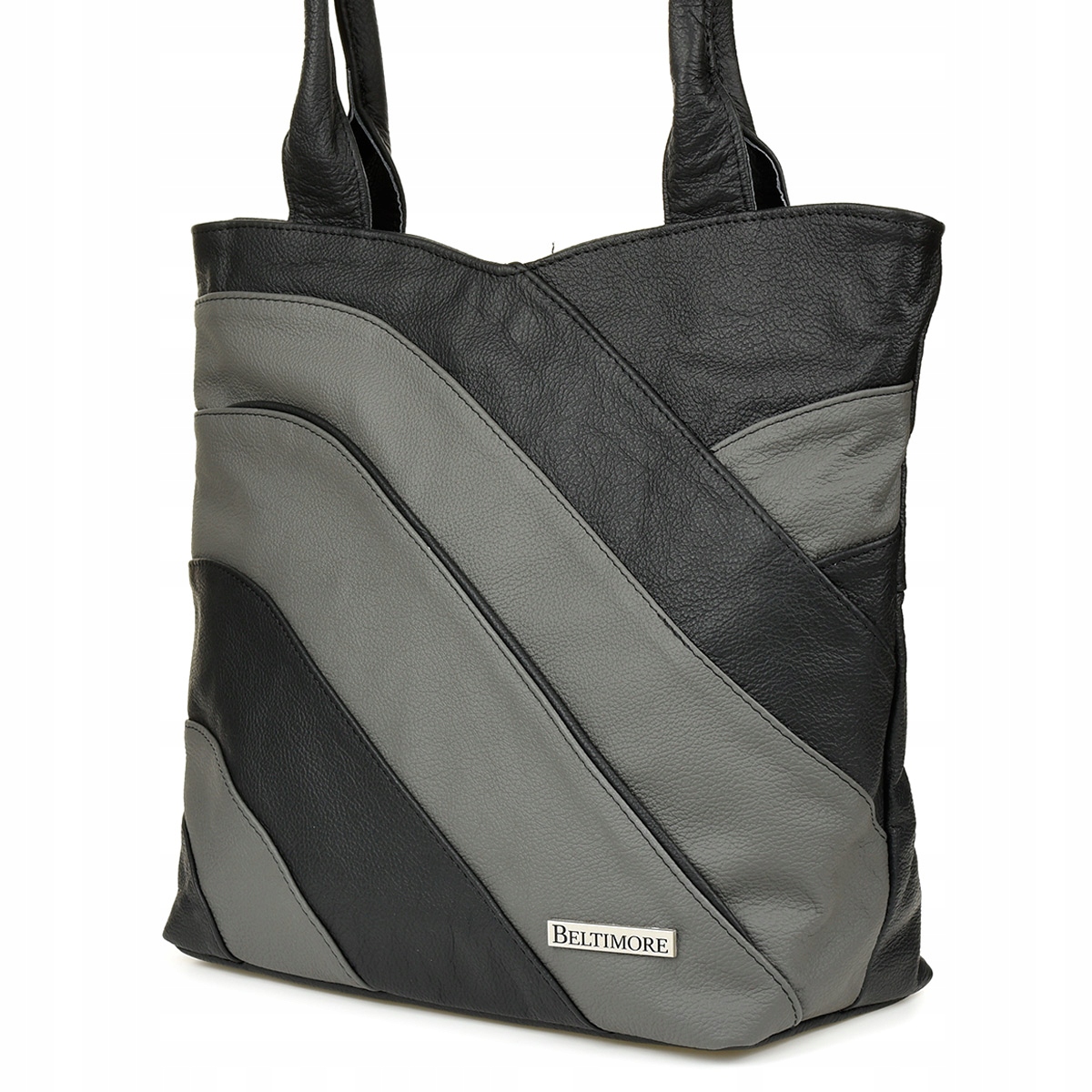 Černo-šedá kožená dámská taška přes rameno Beltimore L38