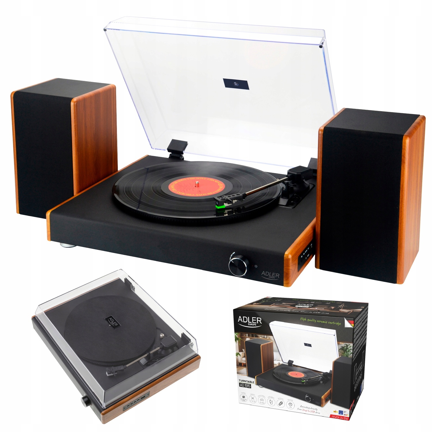 Gramofón s Bluetooth 5.4 reproduktormi, Usb, Rca, drevený, remeňový pohon, retro